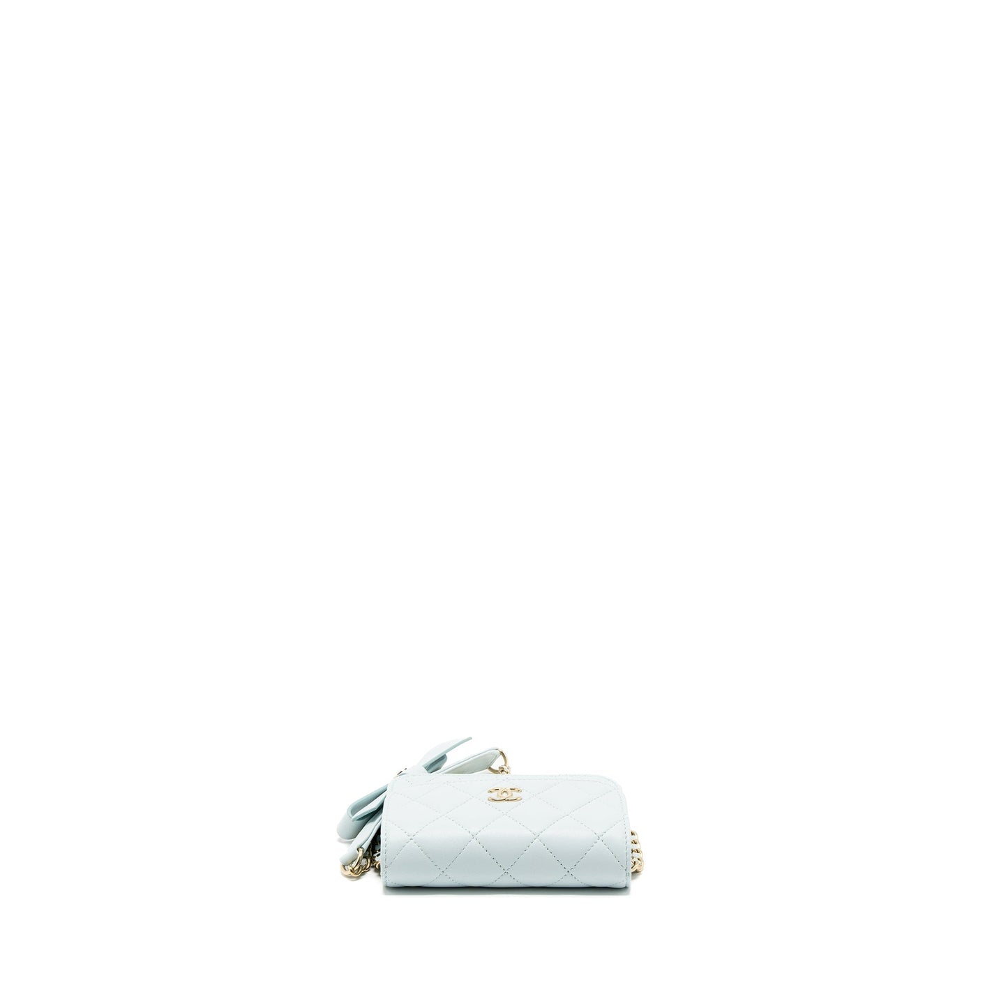 Chanel Mini Flap Bag Ribbon Chains Lambskin Light Blue L