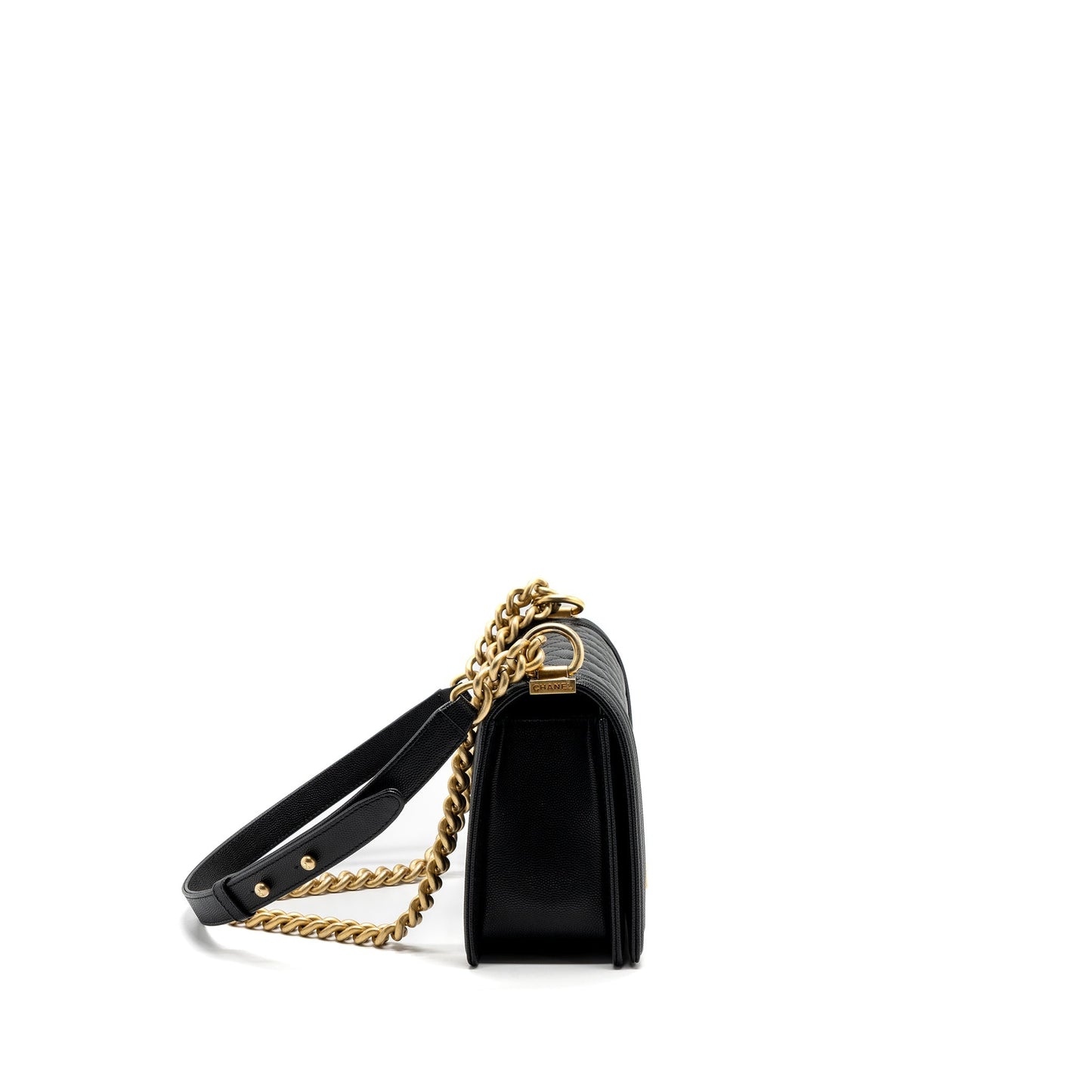 Chanel medium boy bag caviar black brushed  (microchip )