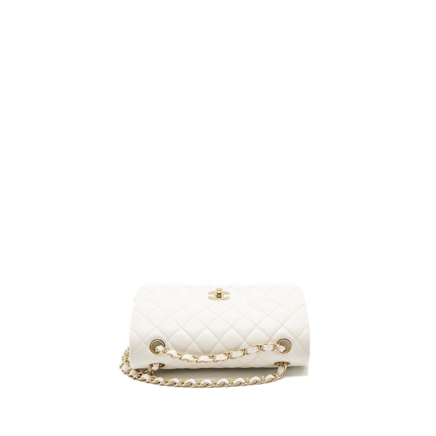 Chanel Small Classic Double Flap Bag Caviar White L (Microchip)