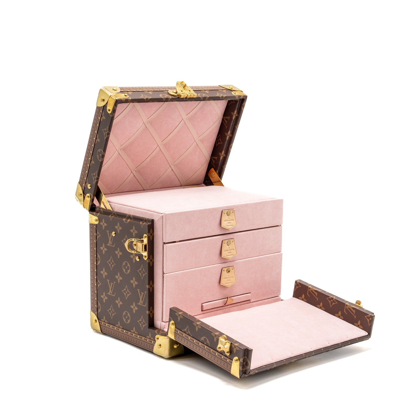 Louis Vuitton Boite Jewellery trunk box monogram canvas / rose ballerine GHW