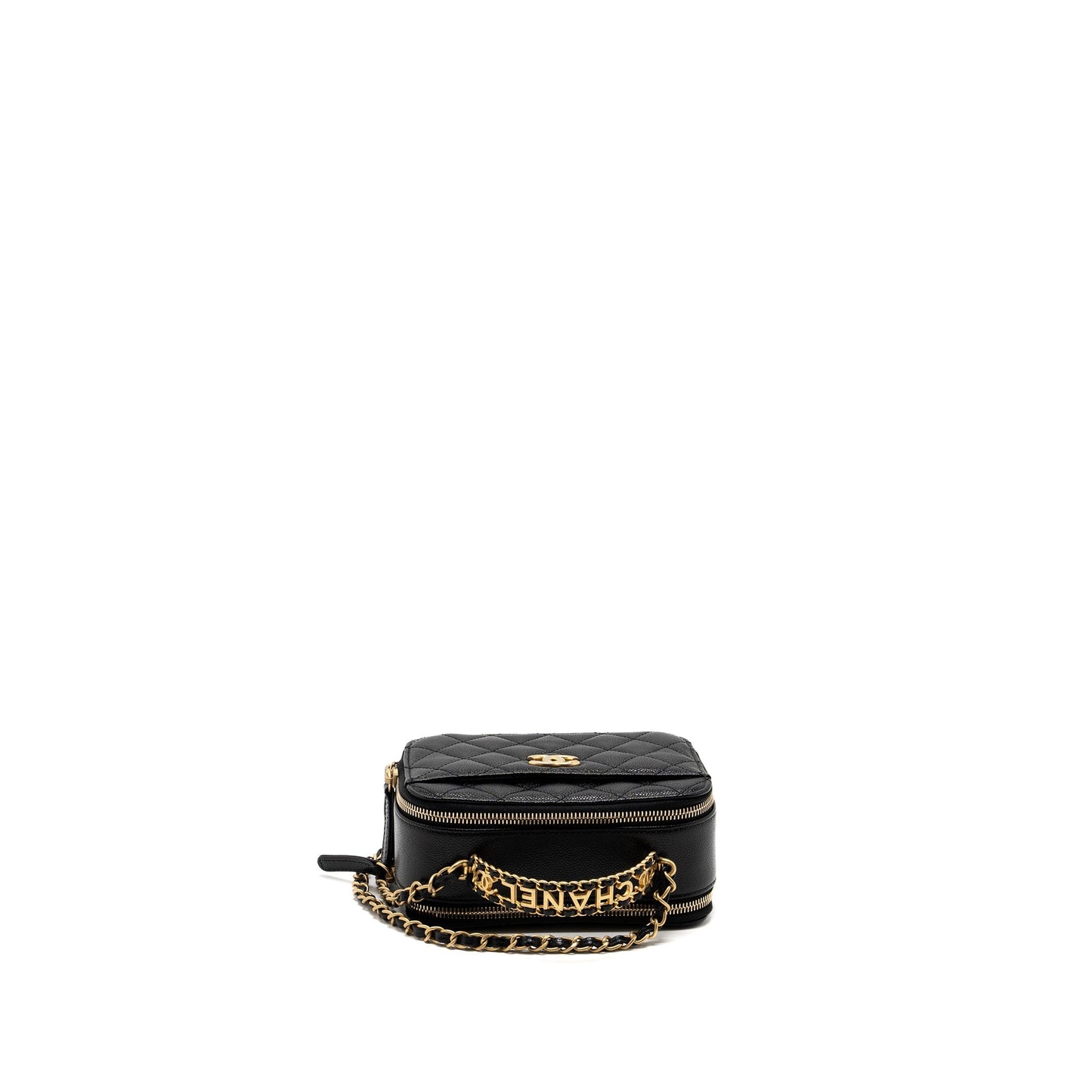 Chanel 22S Letter Top Handle Small Vanity Case Caviar Black Brushed  (Microchip)