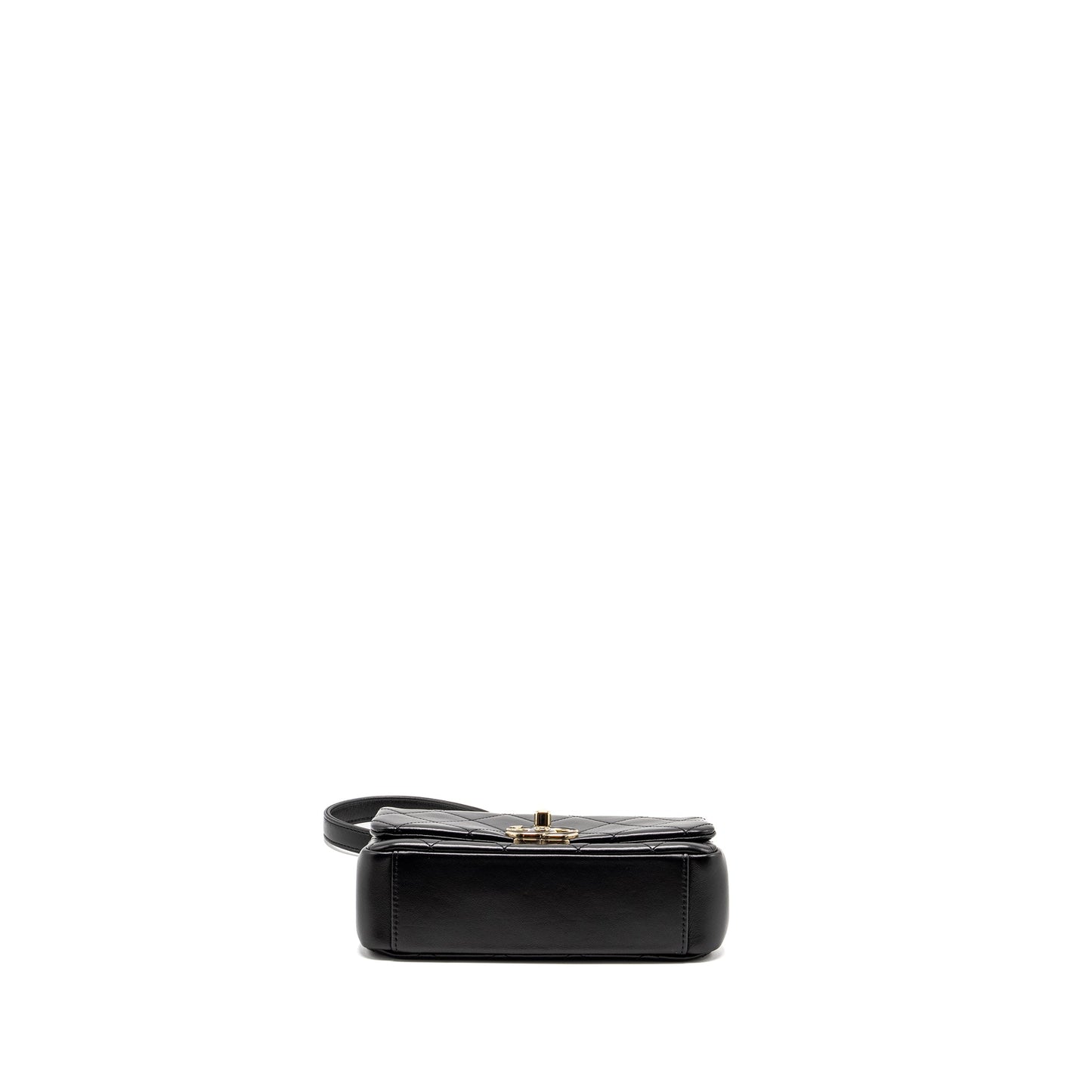 CHANEL Enamel CC Logo Quilted Rectangular Flap Bag Lambskin Black L