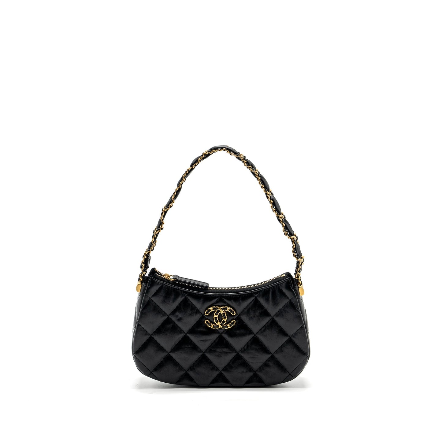 Chanel 23k Hobo Shoulder Bag Calfskin Black  (microchip)