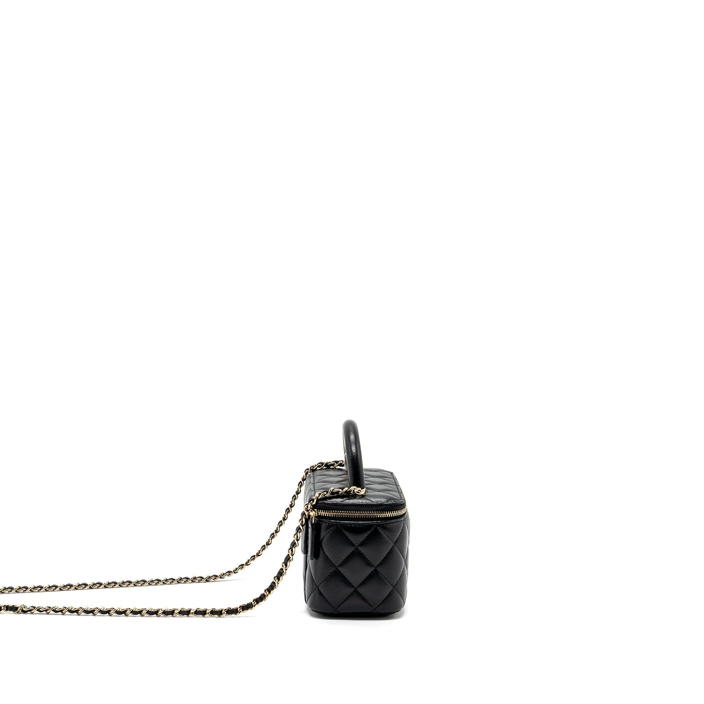 Chanel Top Handle Long Vanity Case Lambskin Black L (Microchip)