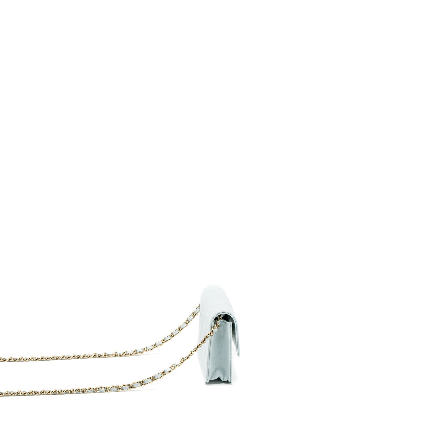 Chanel Mini Flap Bag Ribbon Chains Lambskin Light Blue L