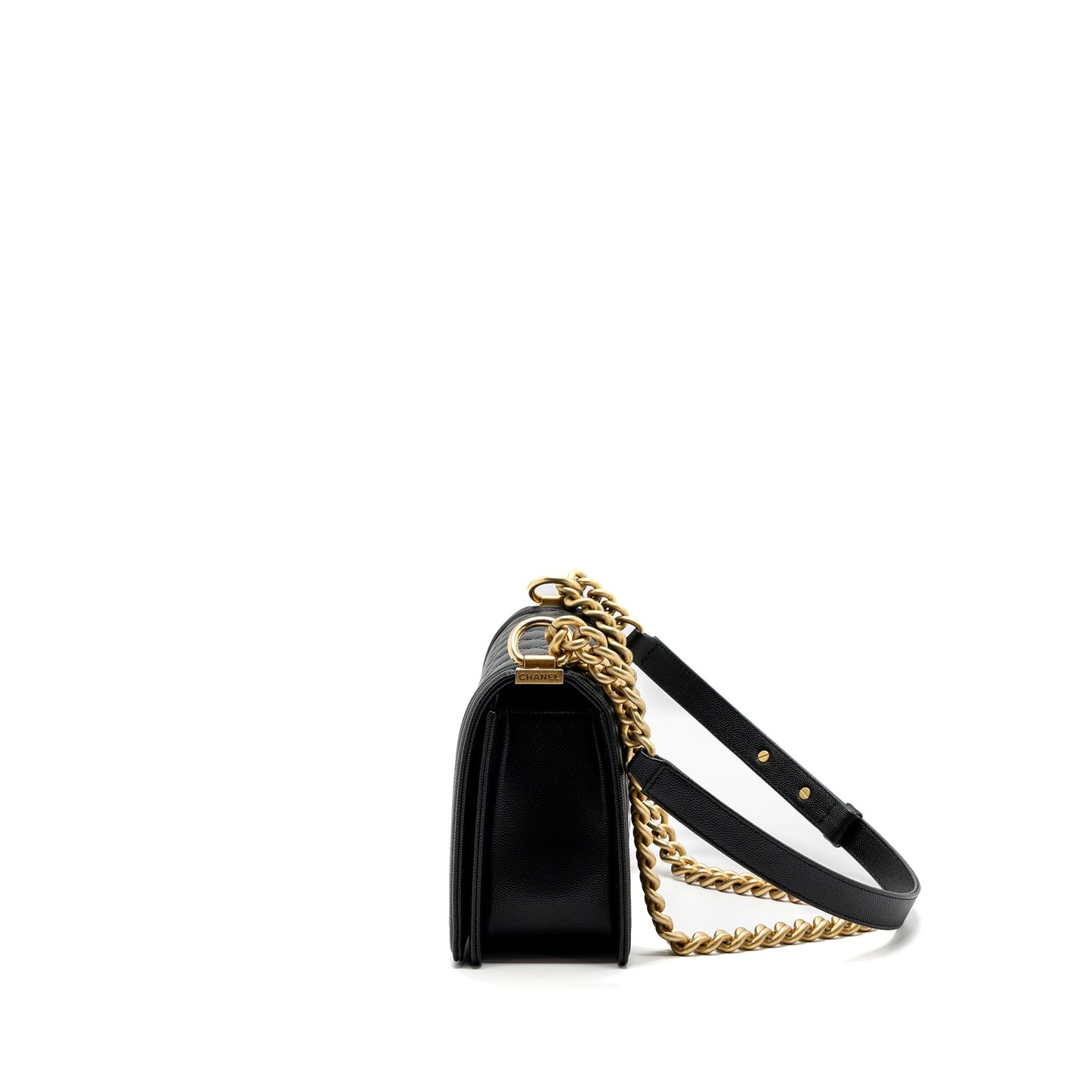 Chanel medium boy bag caviar black brushed  (microchip )