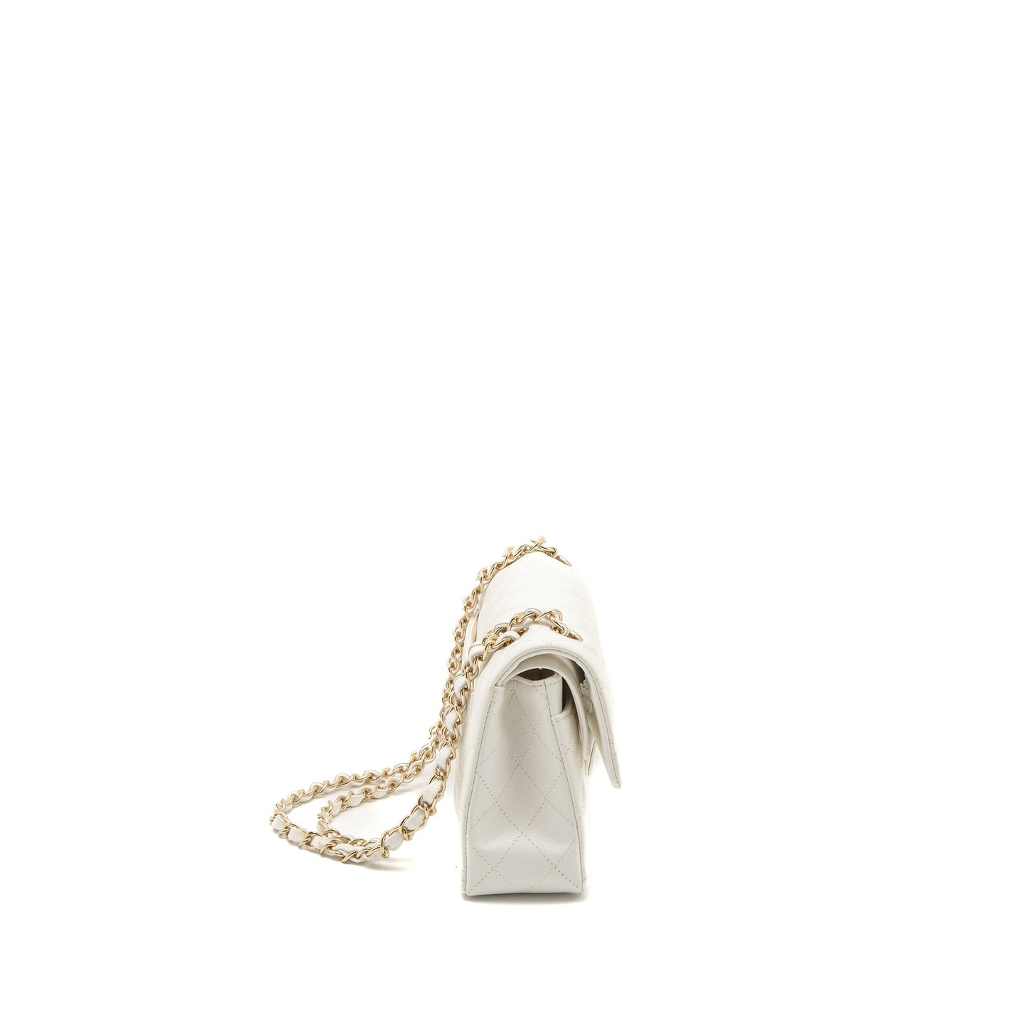 Chanel Small Classic Double Flap Bag Caviar White L (Microchip)