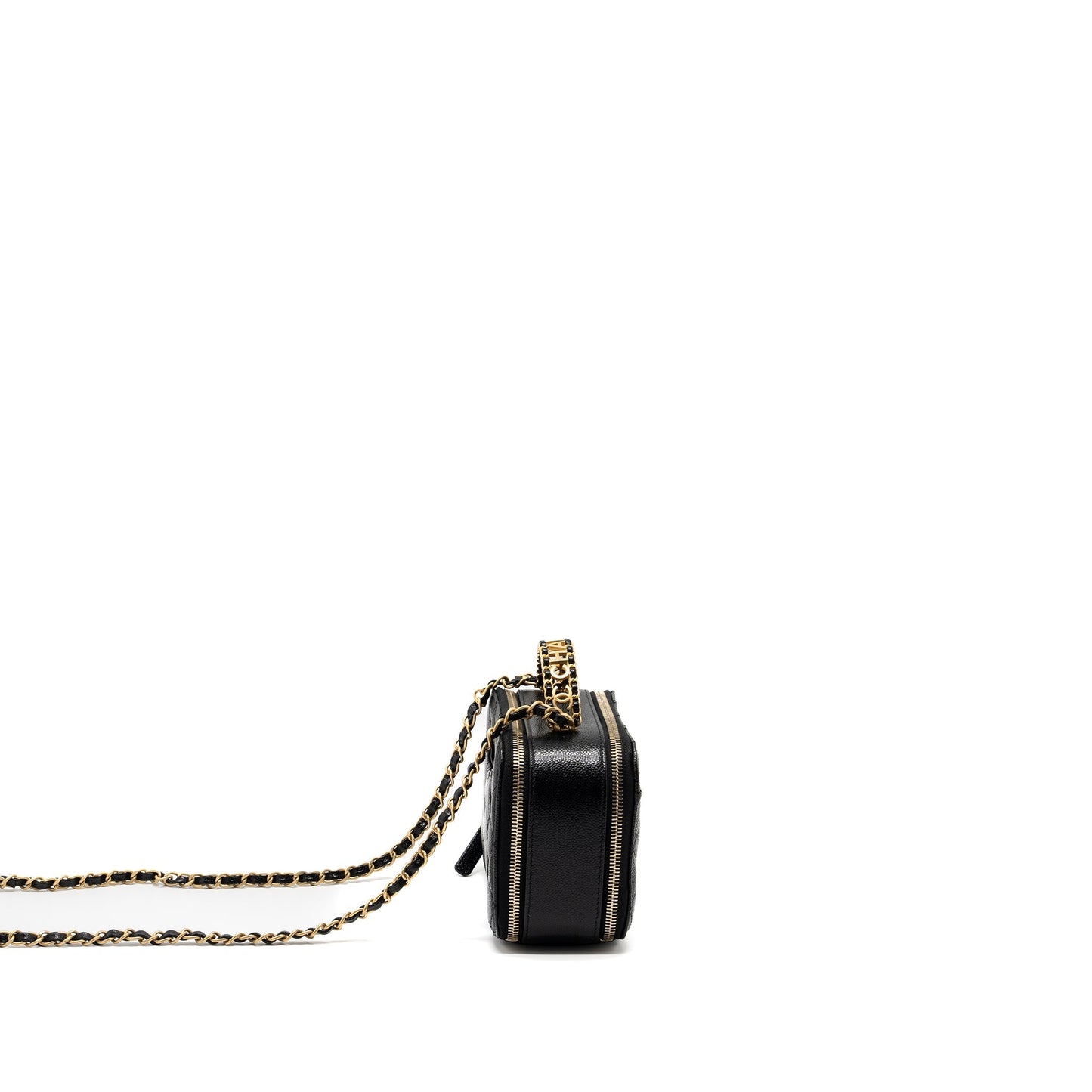 Chanel 22S Letter Top Handle Small Vanity Case Caviar Black Brushed  (Microchip)