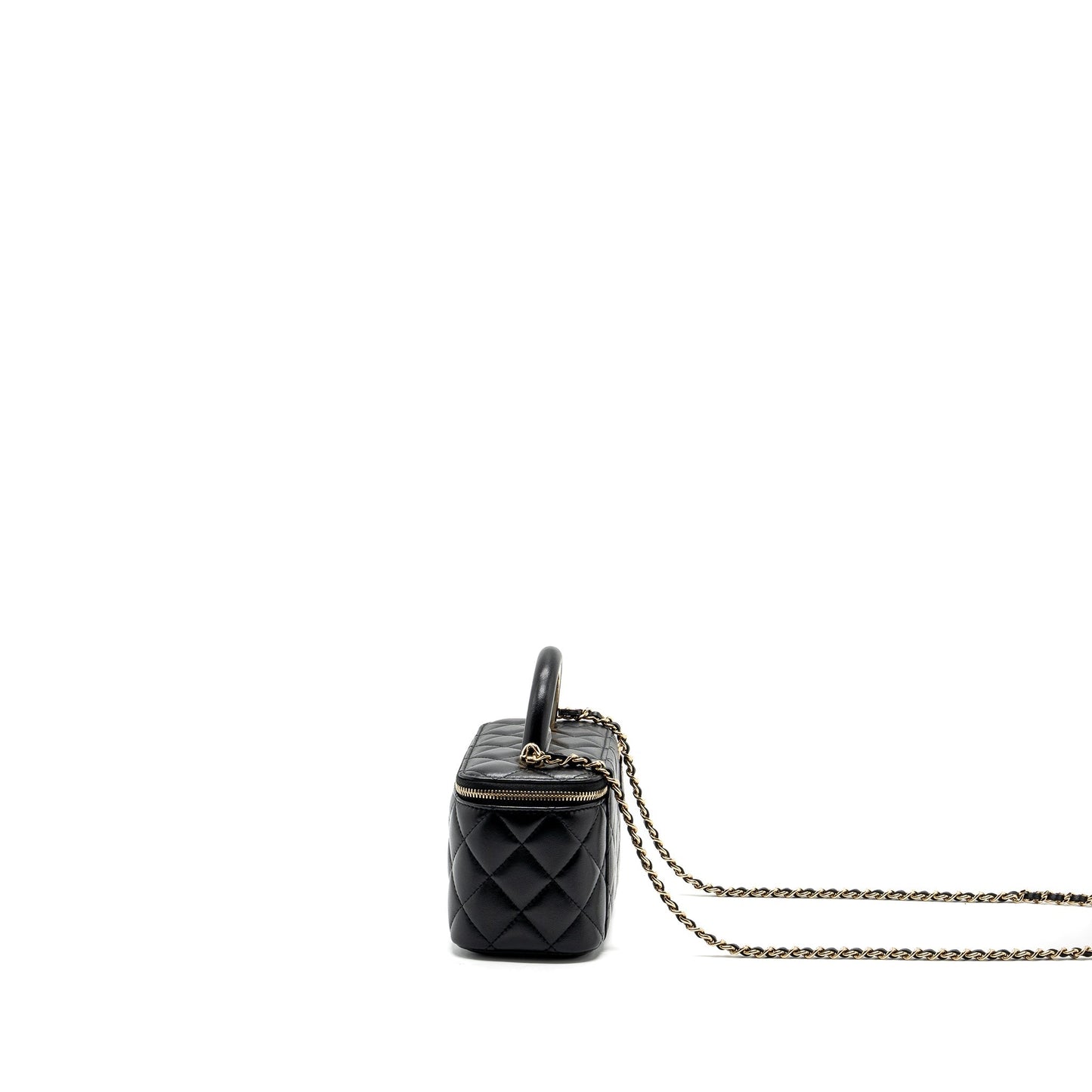 Chanel Top Handle Long Vanity Case Lambskin Black L (Microchip)