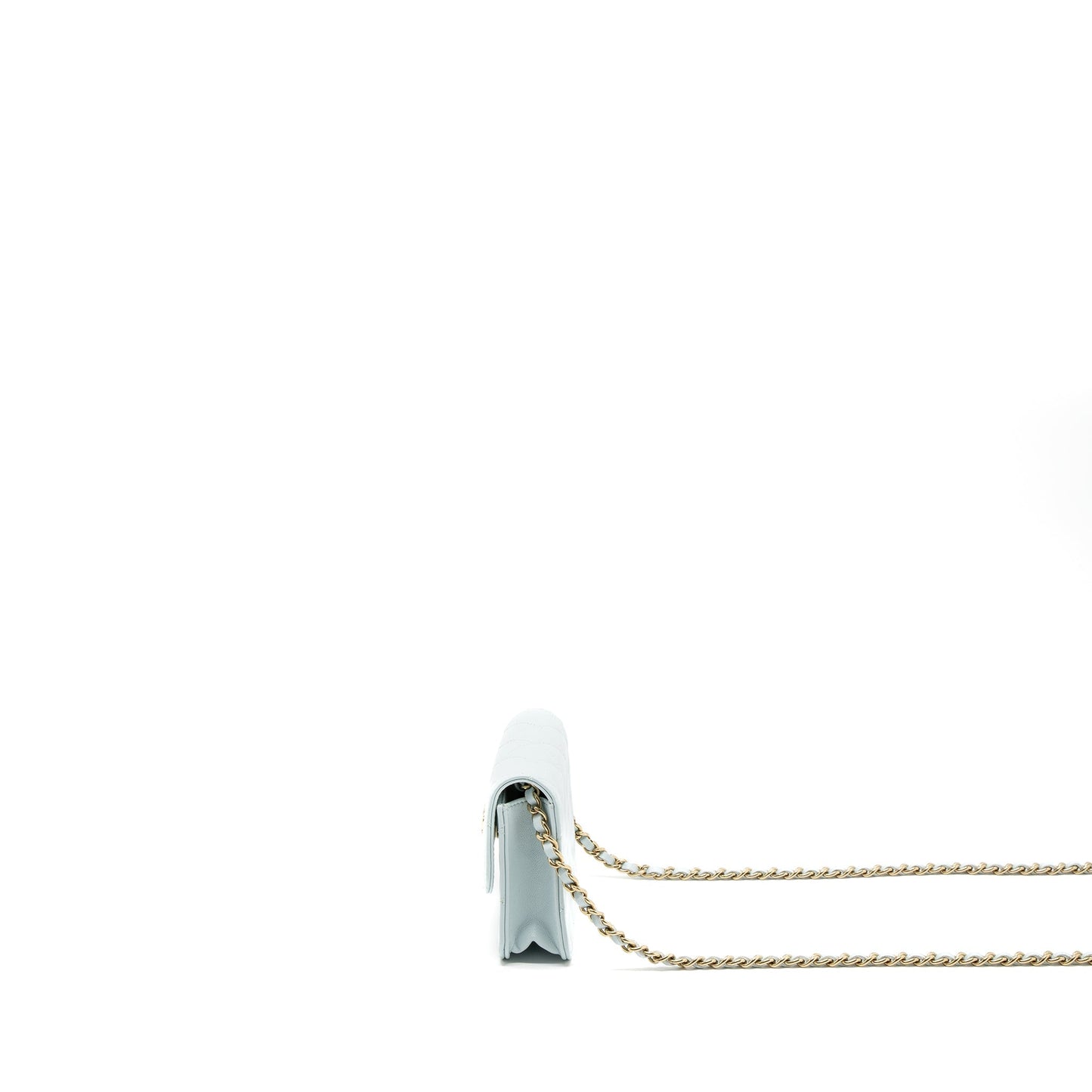 Chanel Mini Flap Bag Ribbon Chains Lambskin Light Blue L