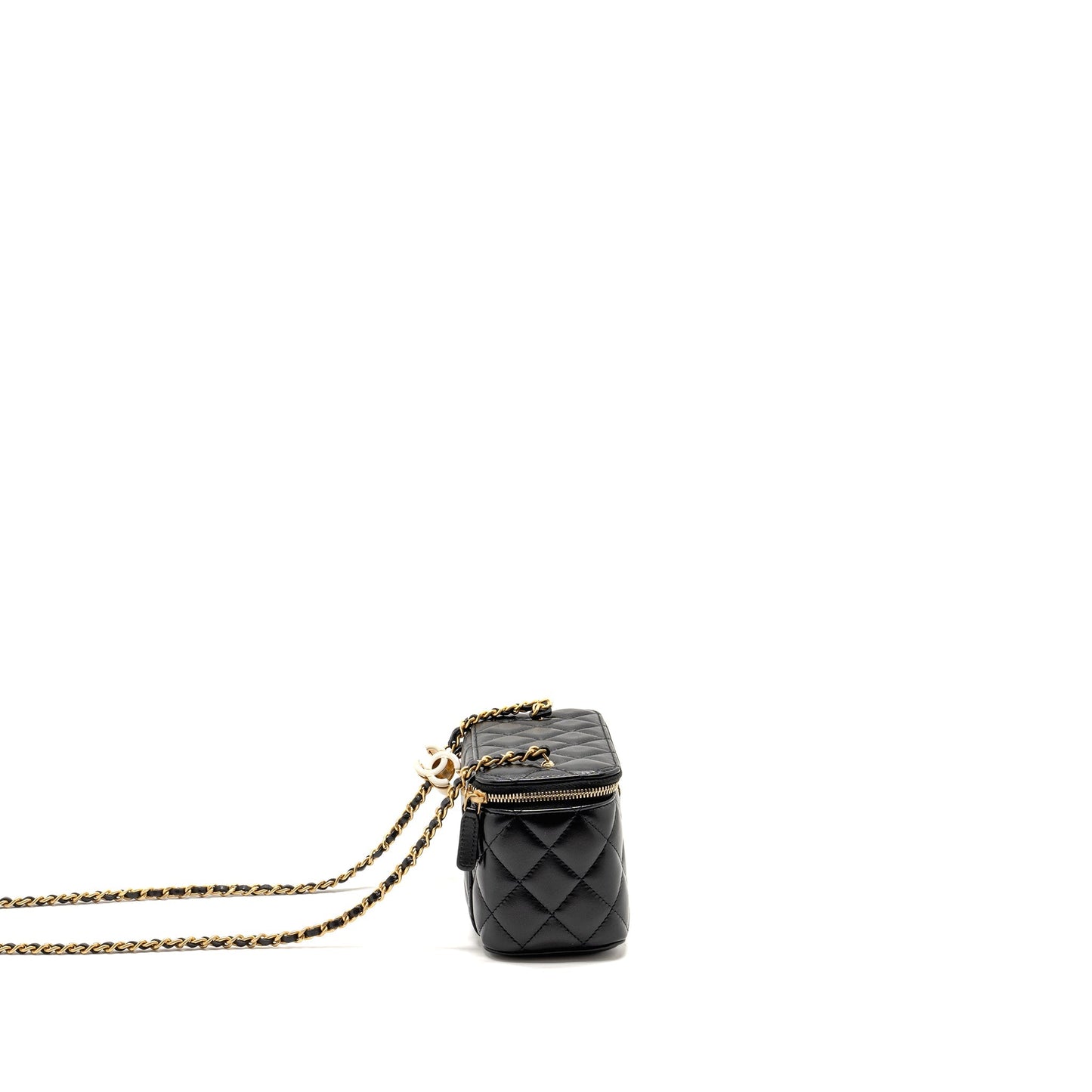 Chanel 24a Long Vanity Case With CC Logo Adjustable Chain Lambskin Black (microchip)