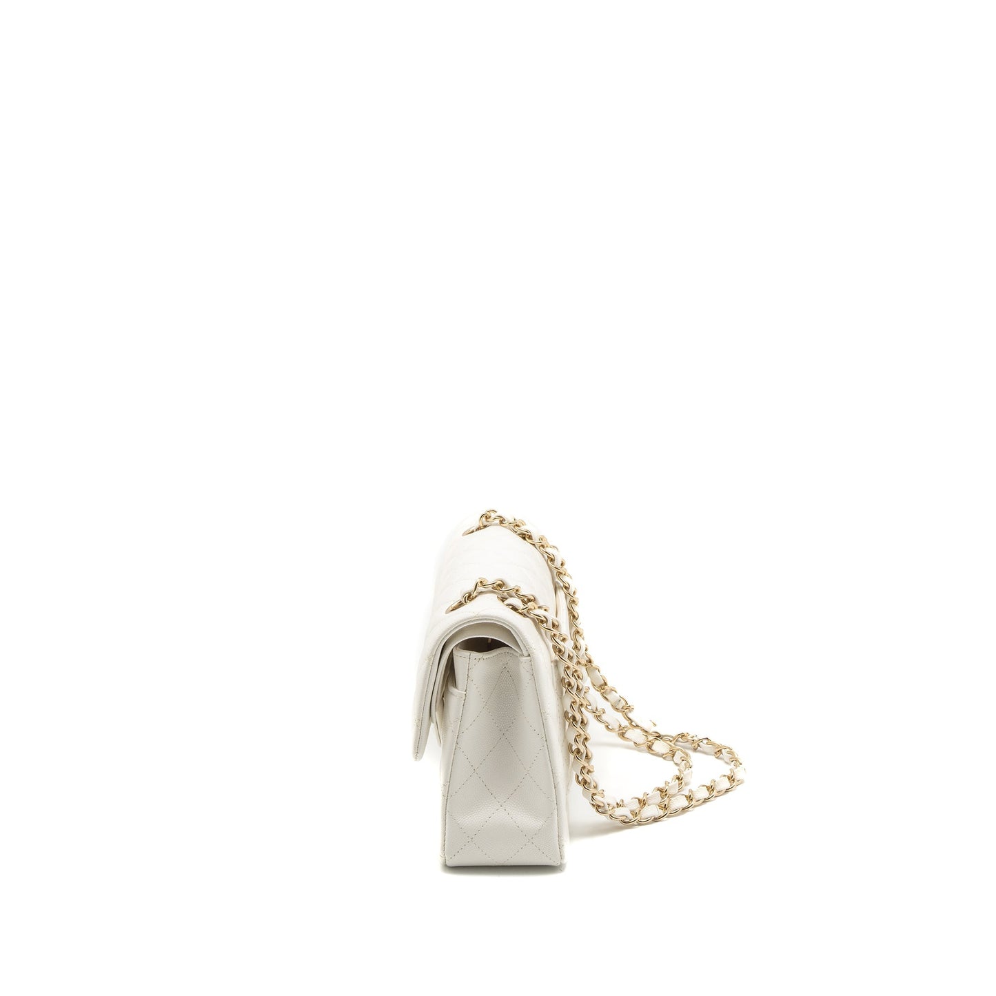 Chanel Small Classic Double Flap Bag Caviar White L (Microchip)