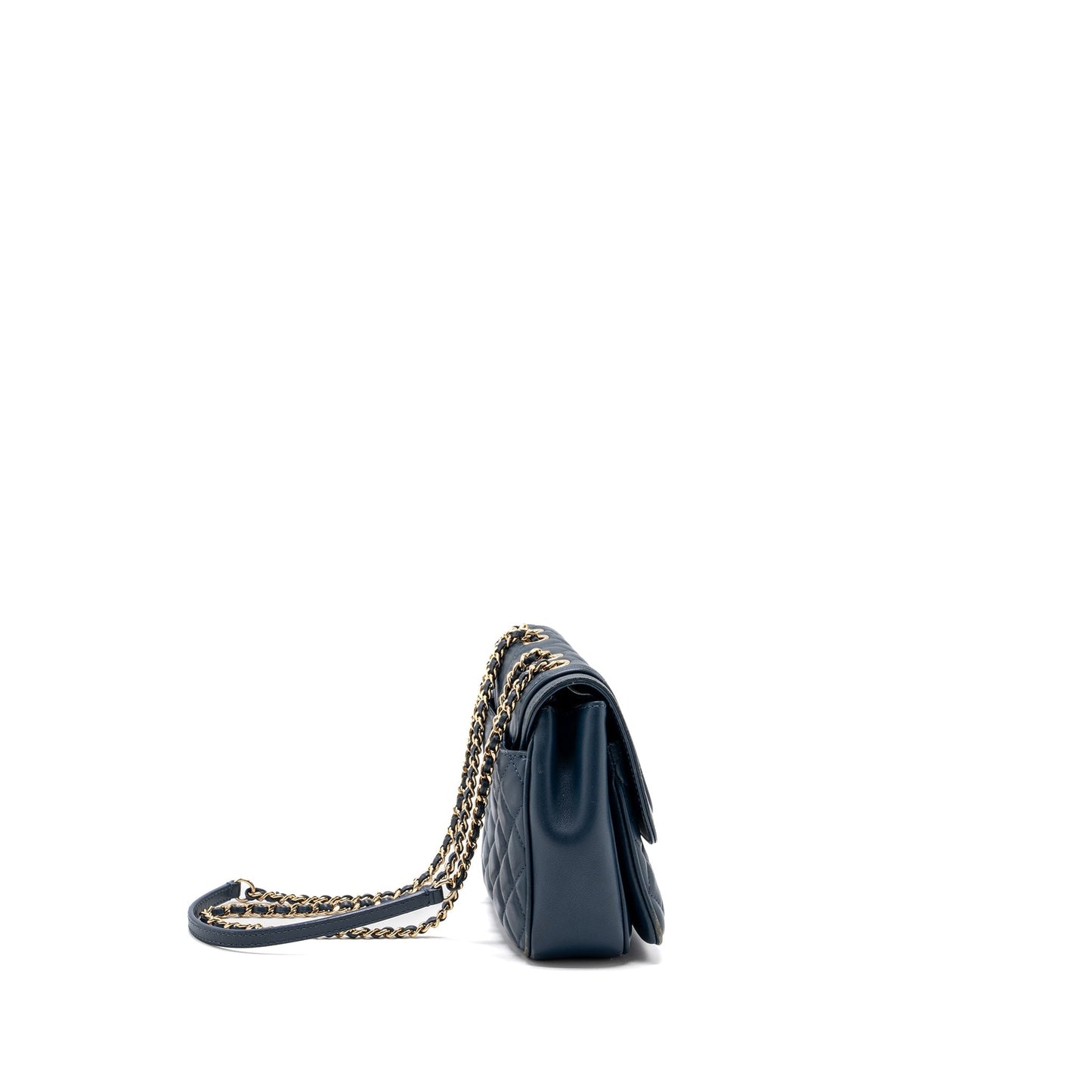 Chanel Quilted Flap Crossbody Bag Lambskin Dark Blue L