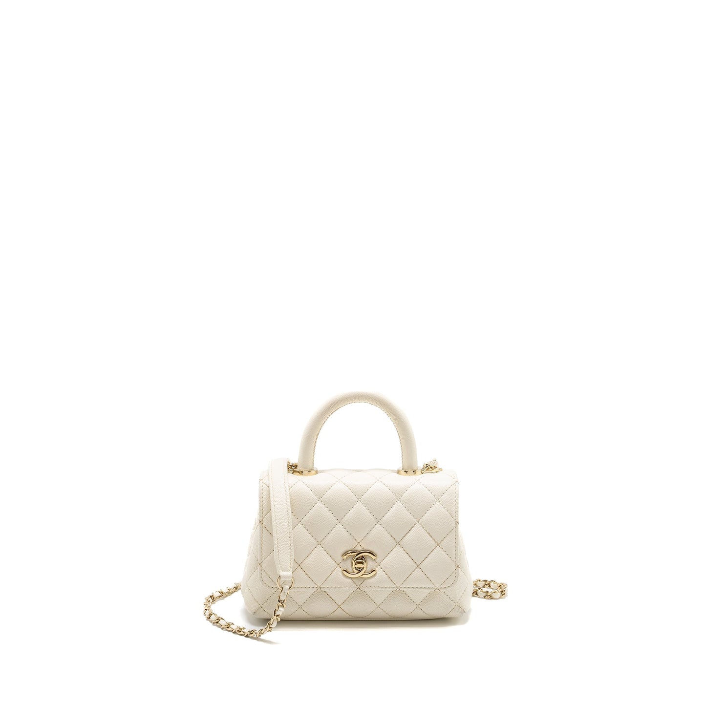 Chanel Mini Coco Handle Caviar White L (Microchip)