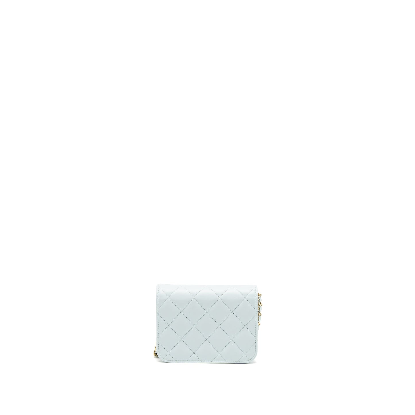Chanel Mini Flap Bag Ribbon Chains Lambskin Light Blue L
