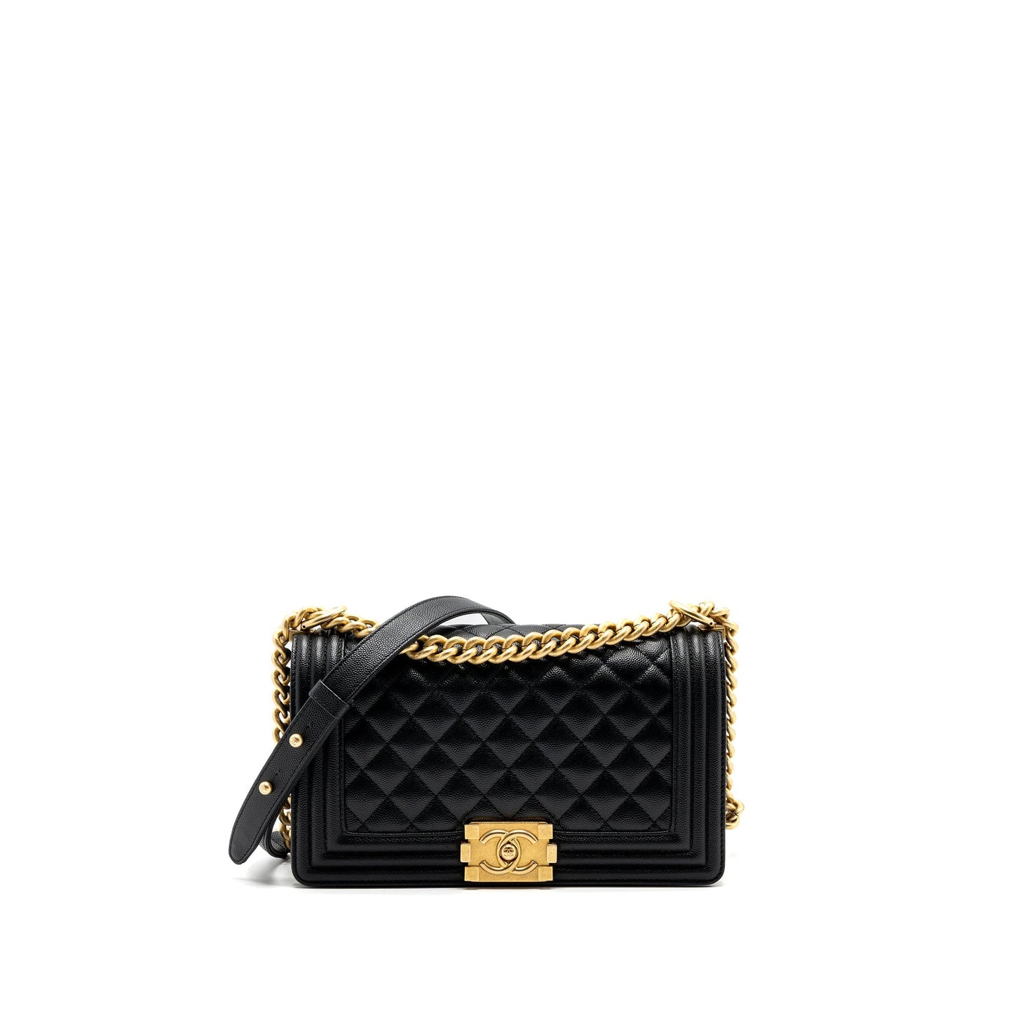 Chanel medium boy bag caviar black brushed  (microchip )