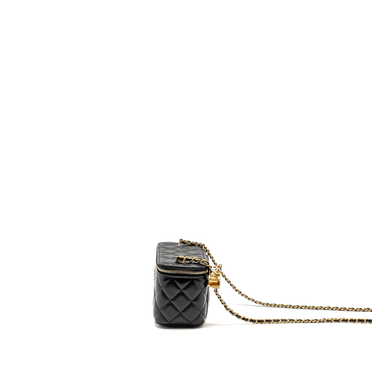 Chanel 24a Long Vanity Case With CC Logo Adjustable Chain Lambskin Black (microchip)