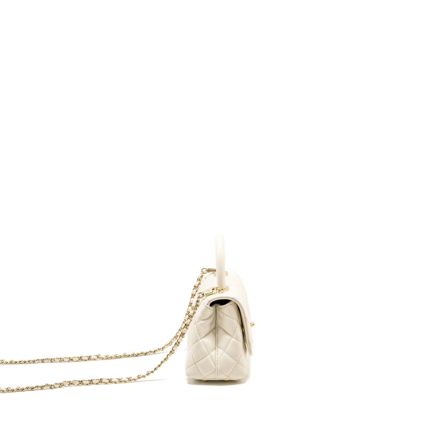 Chanel Mini Coco Handle Caviar White L (Microchip)