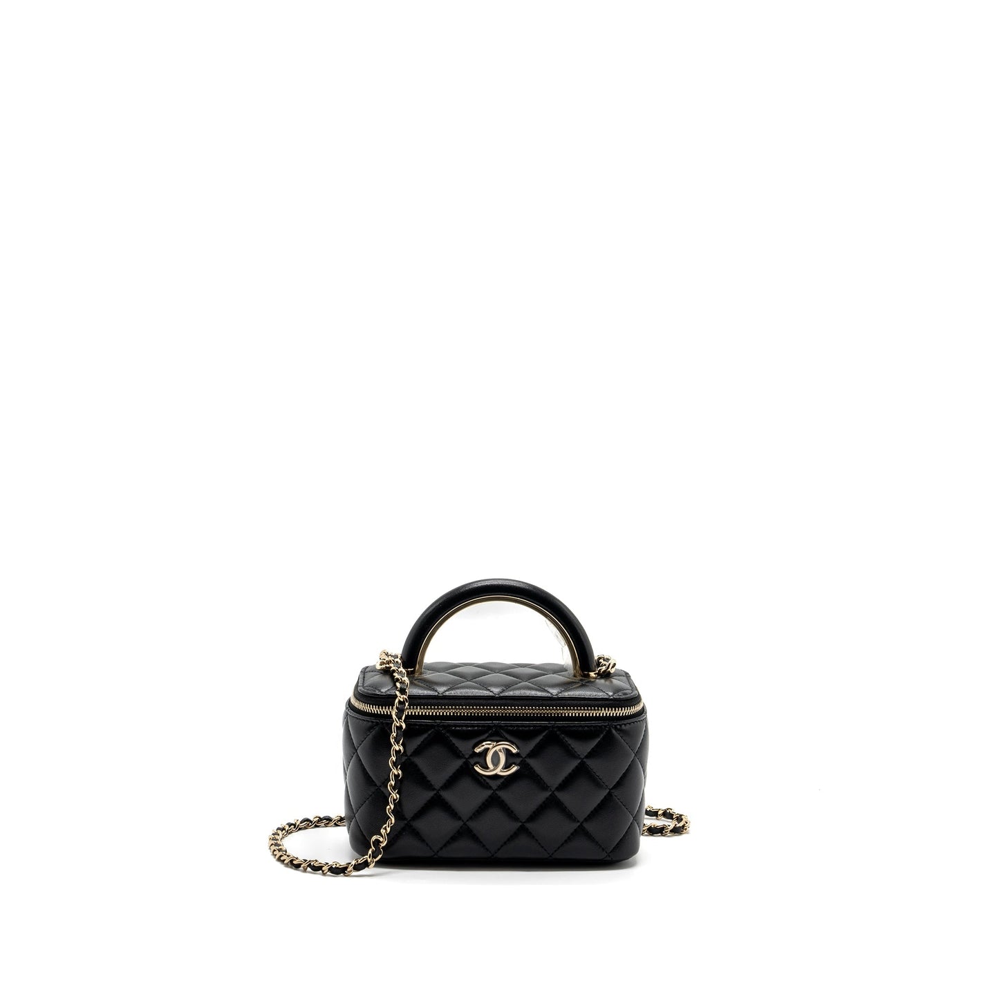 Chanel Top Handle Long Vanity Case Lambskin Black L (Microchip)