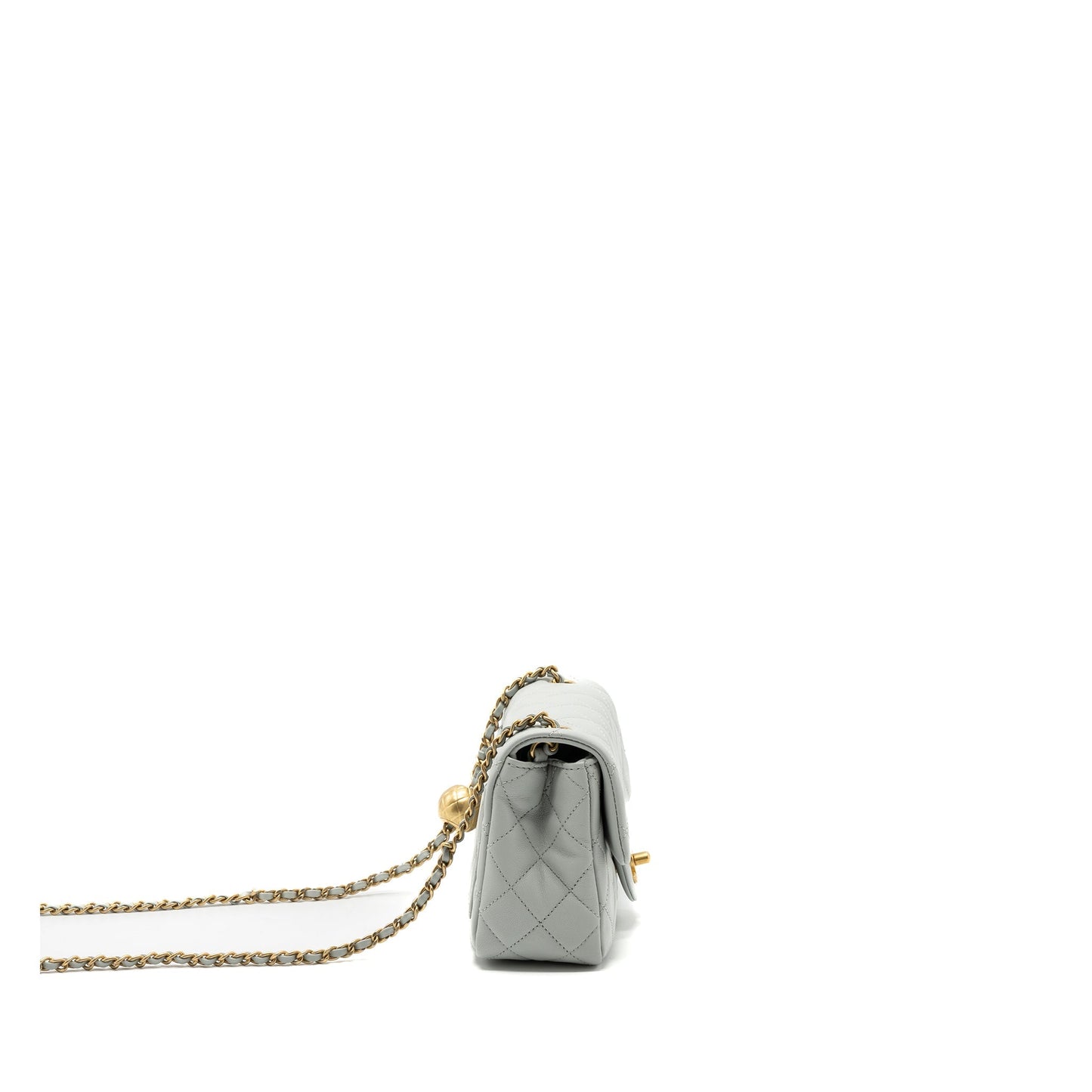 Chanel 23C pearl crush mini square flap bag lambskin grey  (microchip)