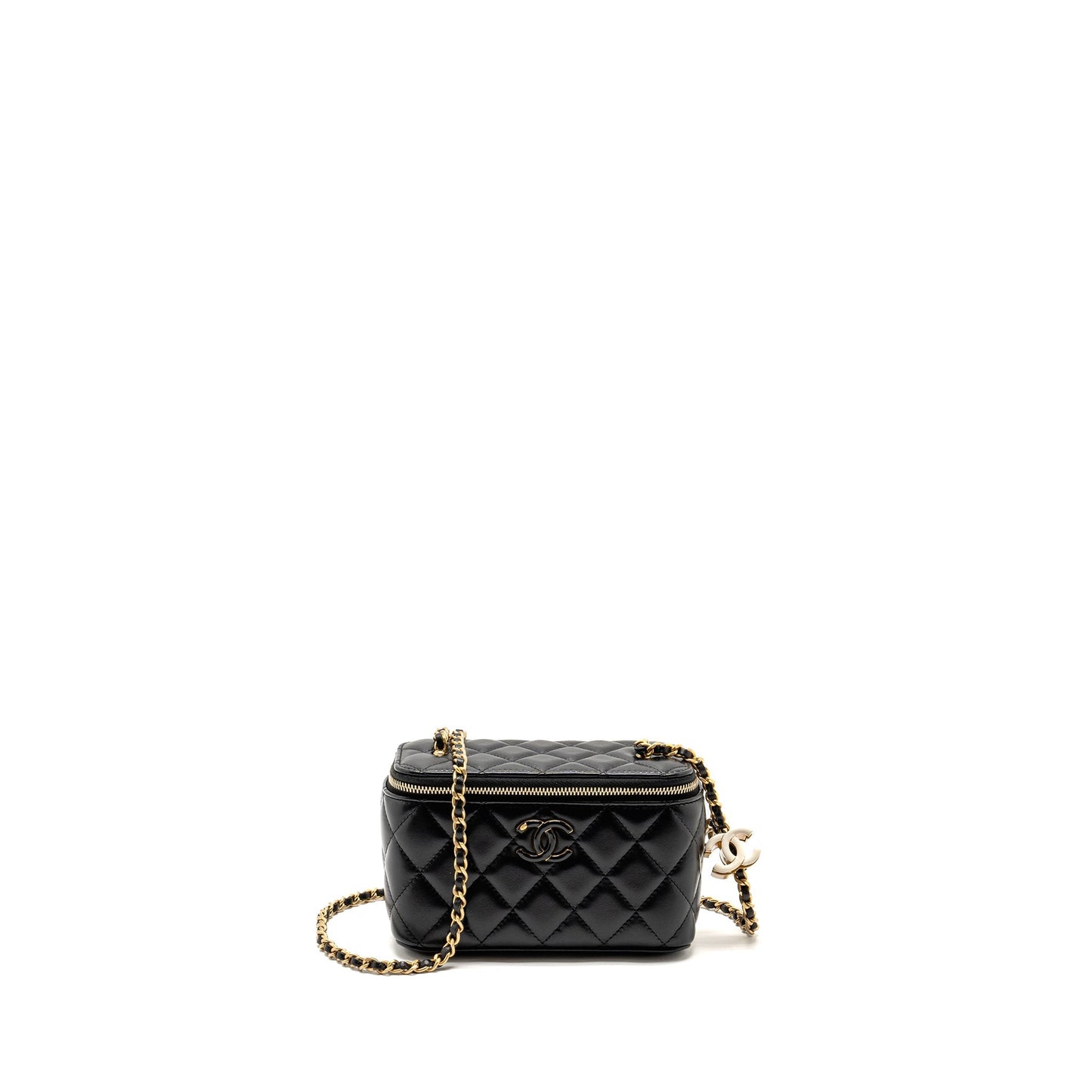 Chanel 24a Long Vanity Case With CC Logo Adjustable Chain Lambskin Black (microchip)