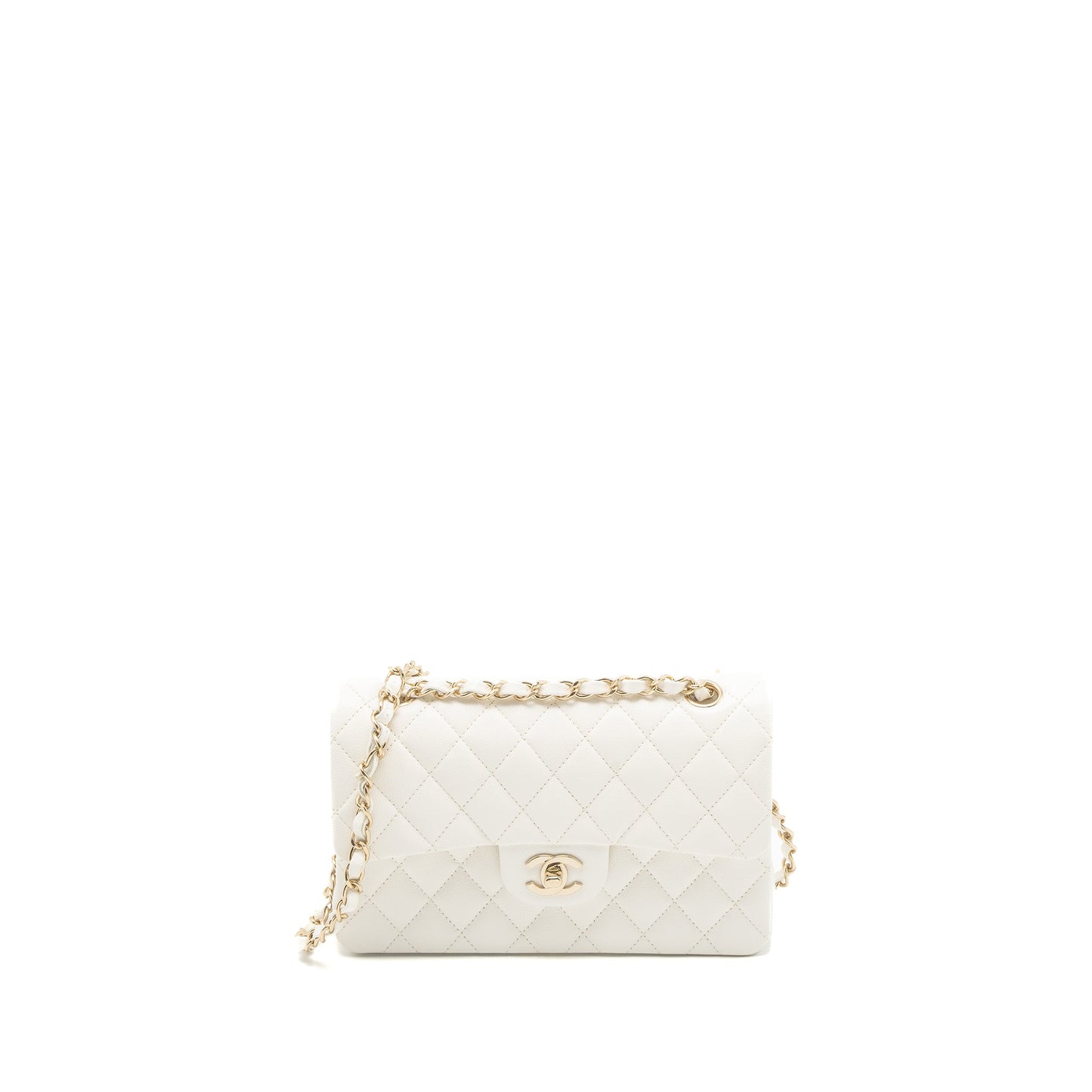 Chanel Small Classic Double Flap Bag Caviar White L (Microchip)