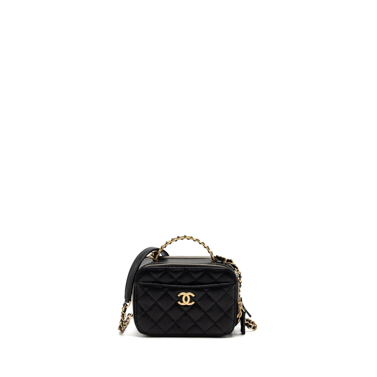 Chanel 22S Letter Top Handle Small Vanity Case Caviar Black Brushed  (Microchip)