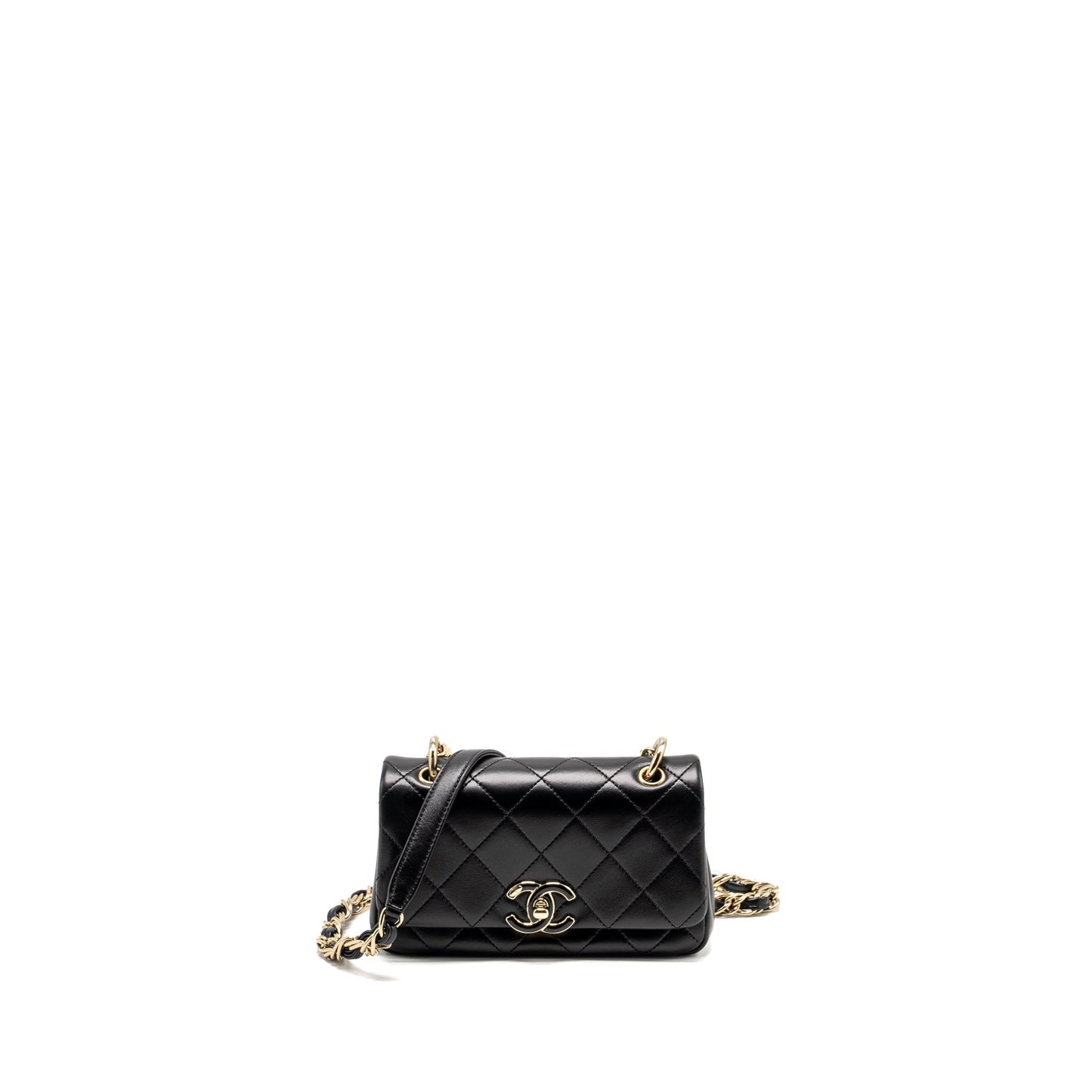 CHANEL Enamel CC Logo Quilted Rectangular Flap Bag Lambskin Black L