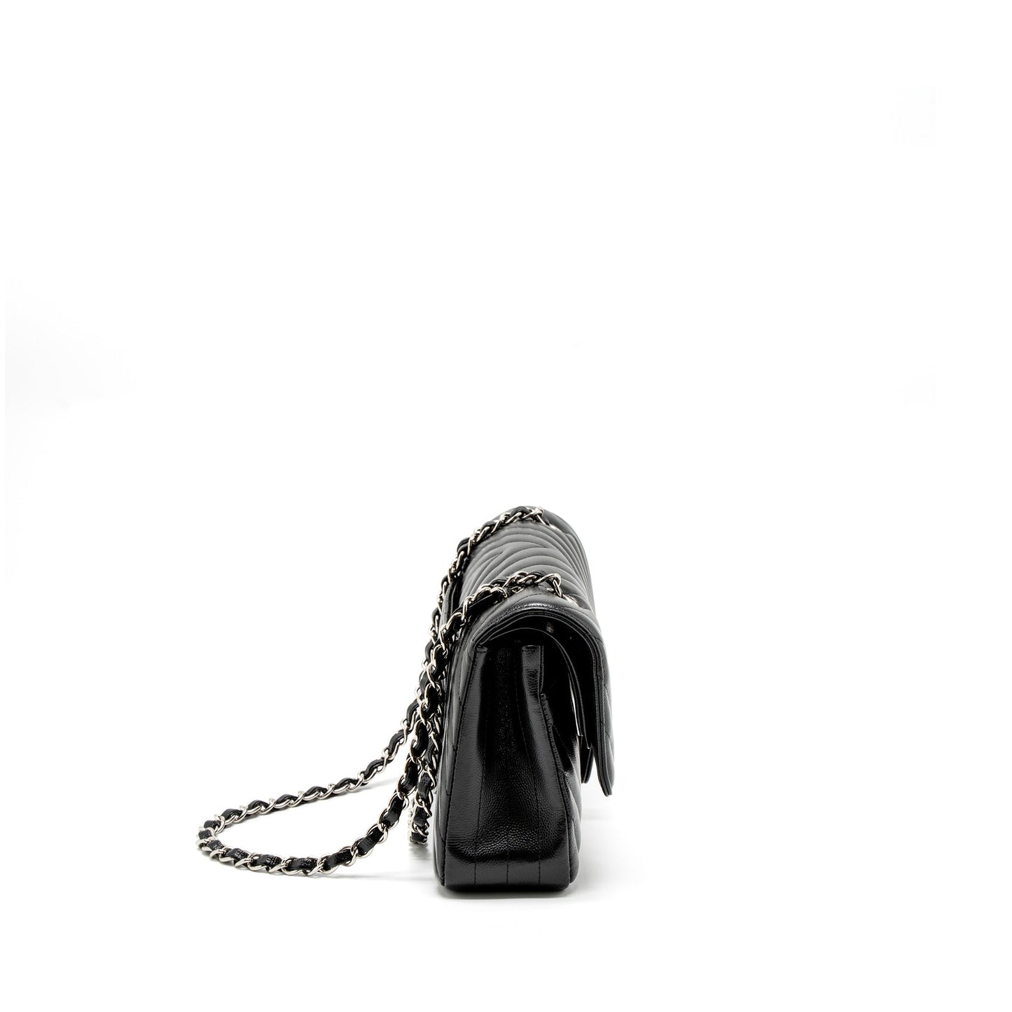 Chanel Medium Classic Double Flap Bag Chevron Caviar Black