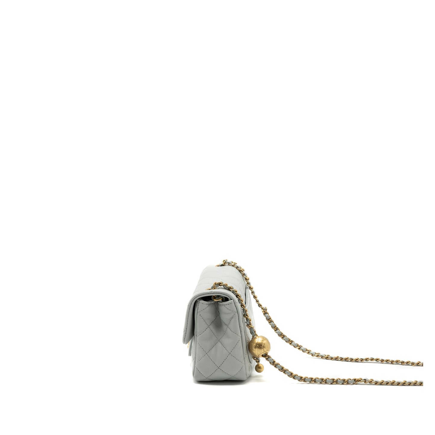 Chanel 23C pearl crush mini square flap bag lambskin grey  (microchip)