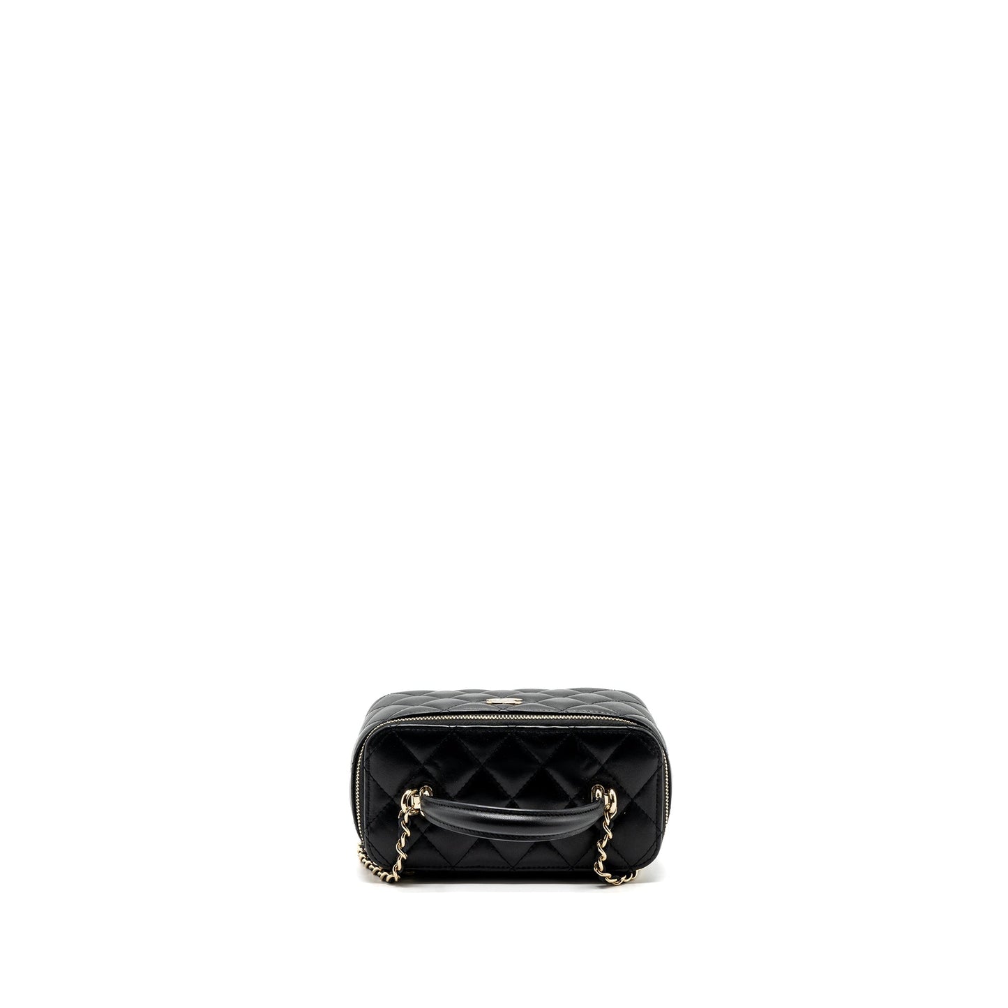 Chanel top handle long vanity with chain lambskin black L (microchip)