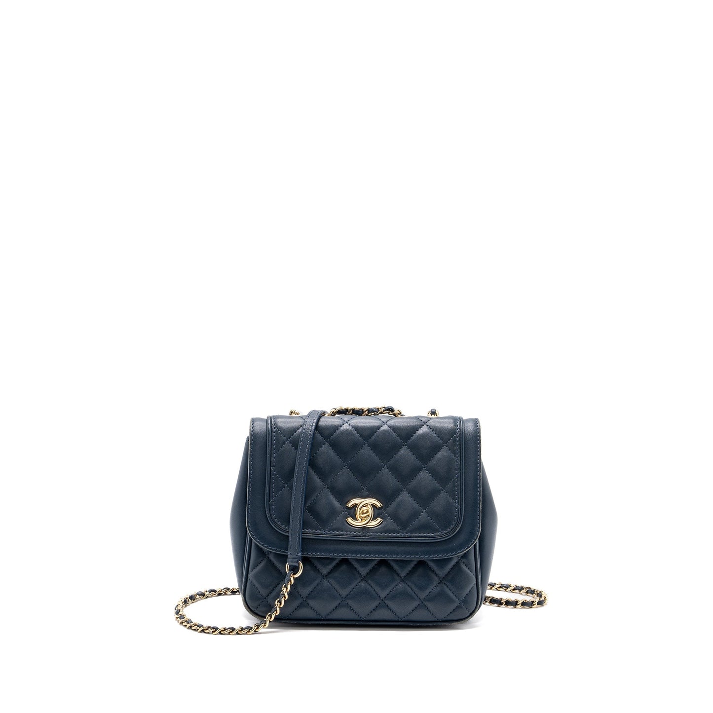 Chanel Quilted Flap Crossbody Bag Lambskin Dark Blue L