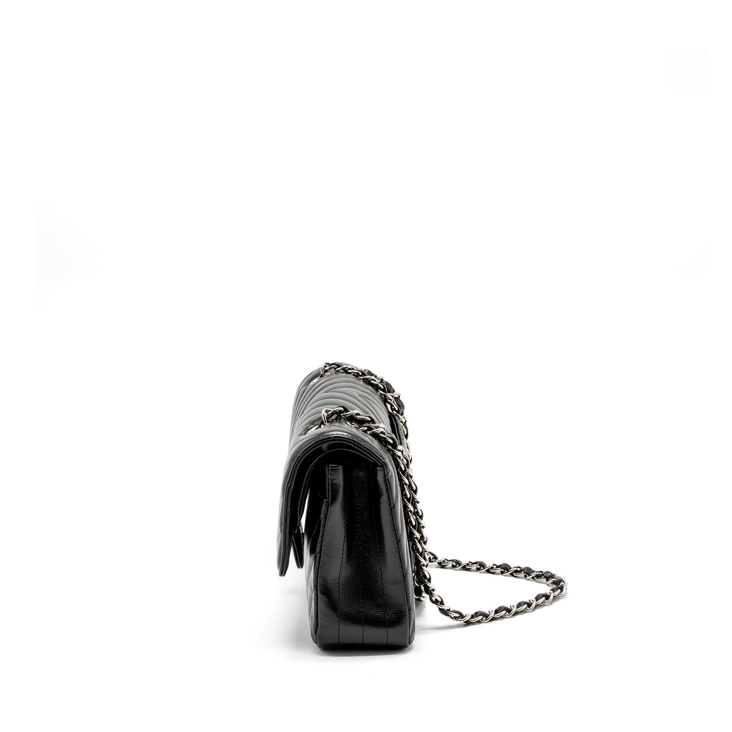 Chanel Medium Classic Double Flap Bag Chevron Caviar Black