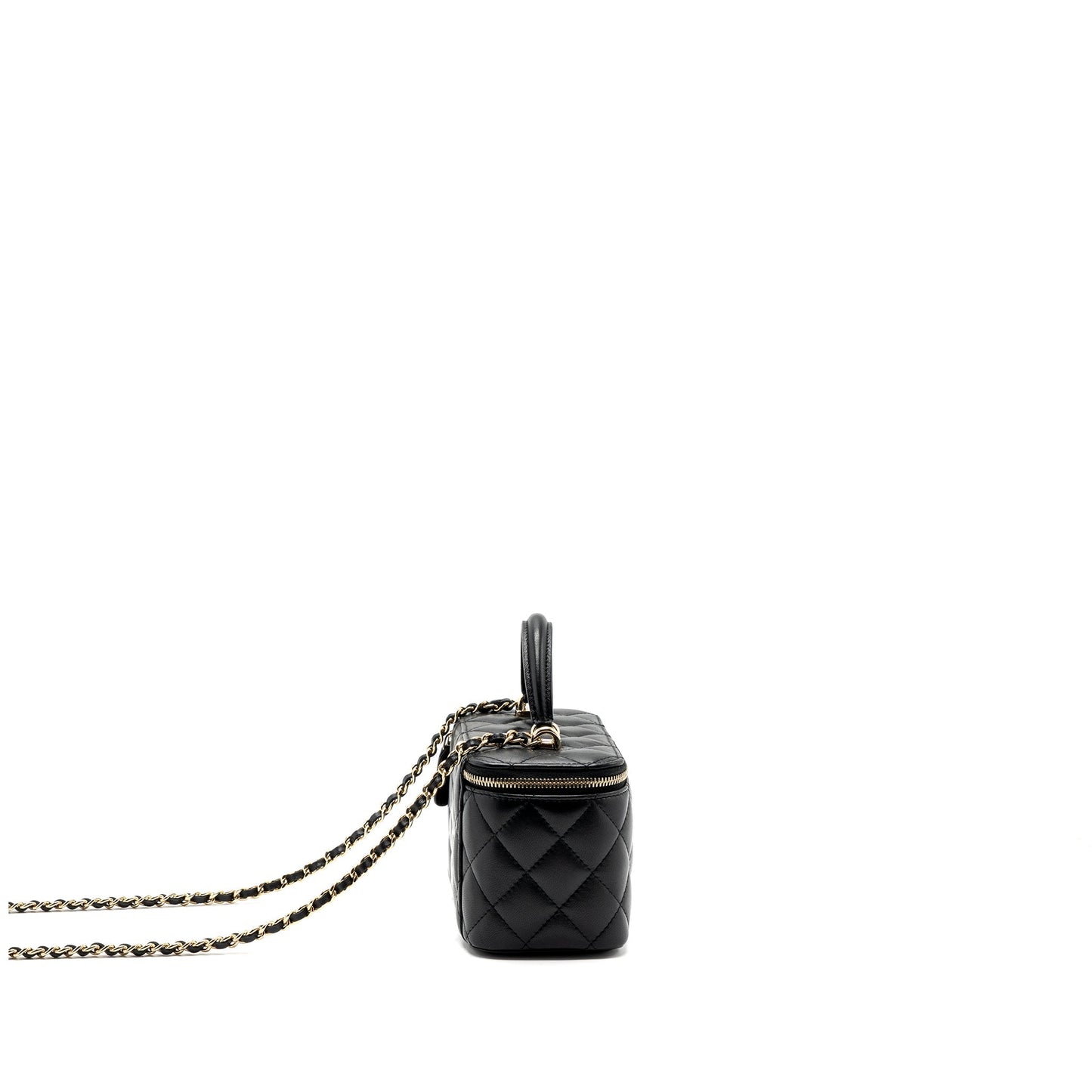 Chanel top handle long vanity with chain lambskin black L (microchip)