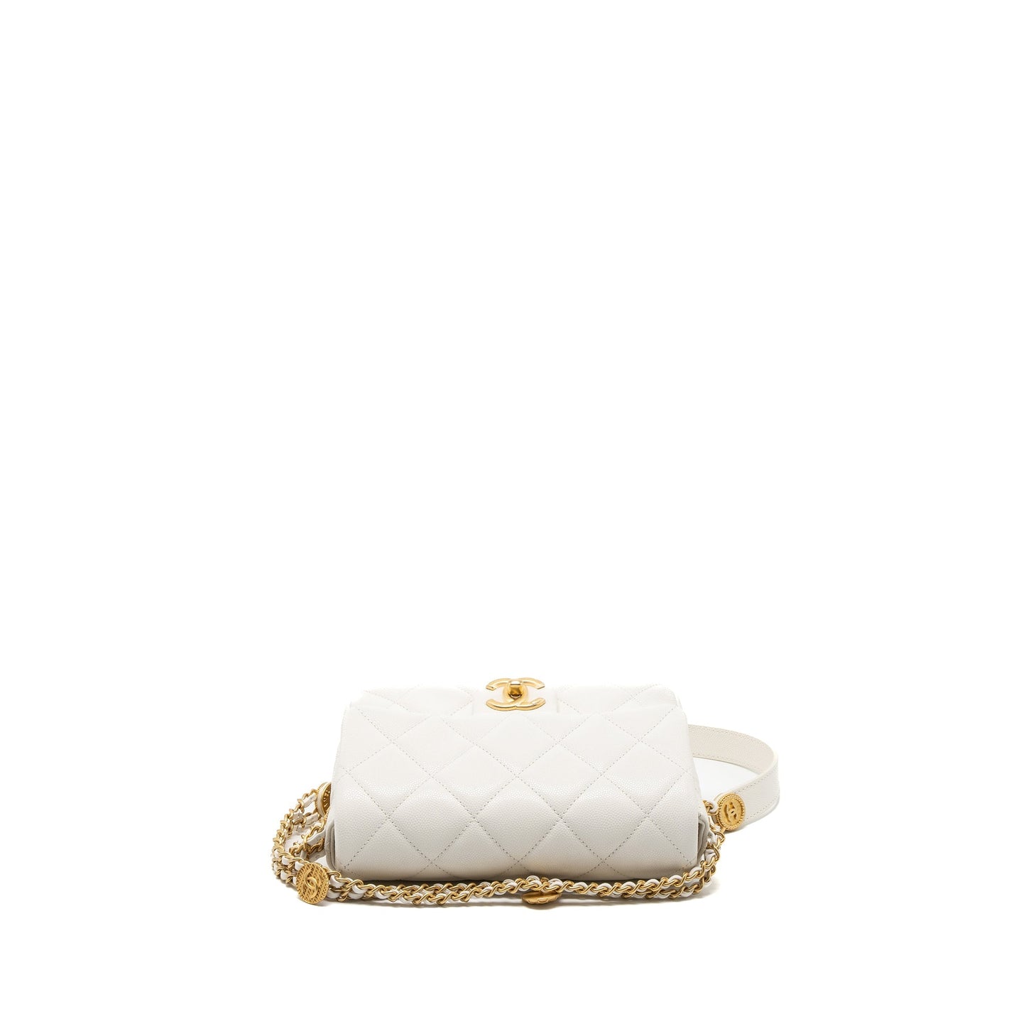 Chanel 22A Small Flap Bag Button on Chain Caviar White Brushed  (Microchip)