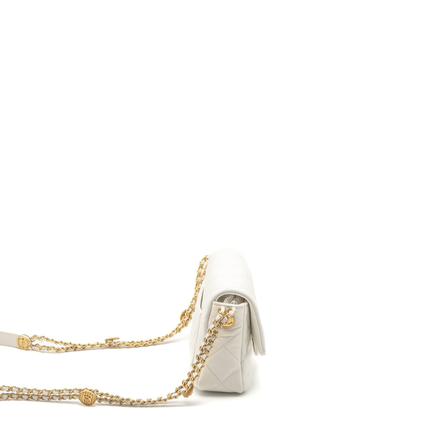 Chanel 22A Small Flap Bag Button on Chain Caviar White Brushed  (Microchip)