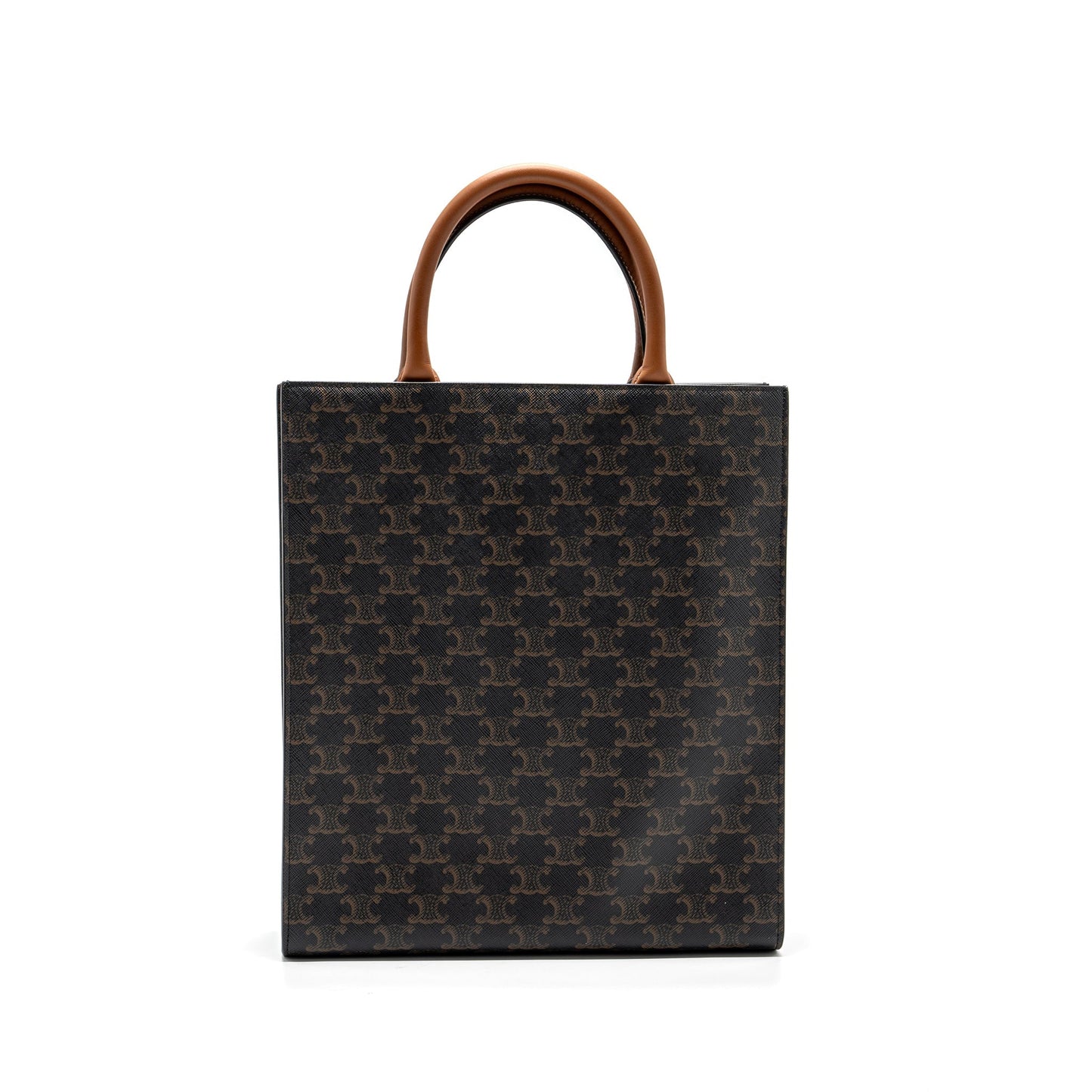 Celine Cabas Vertical in Triomphe Canvas and Calfskin tan