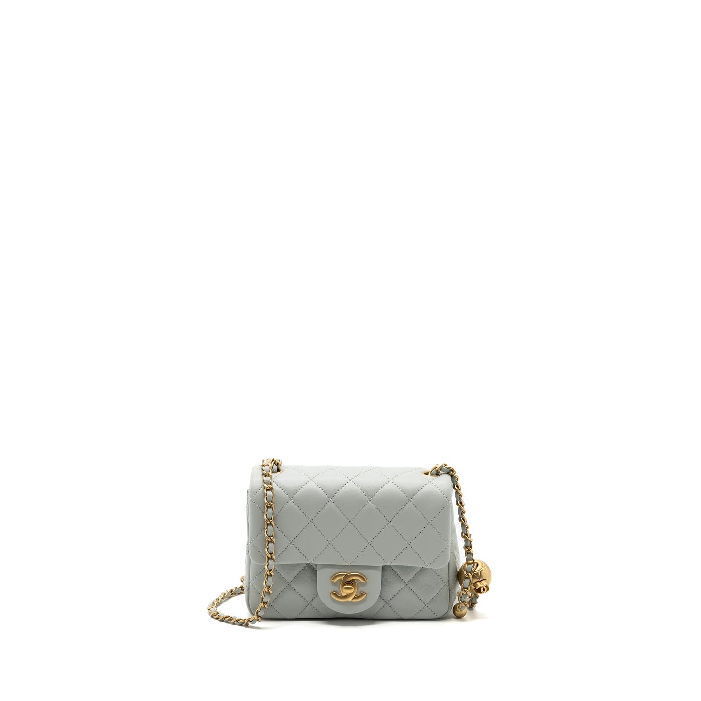 Chanel 23C pearl crush mini square flap bag lambskin grey  (microchip)
