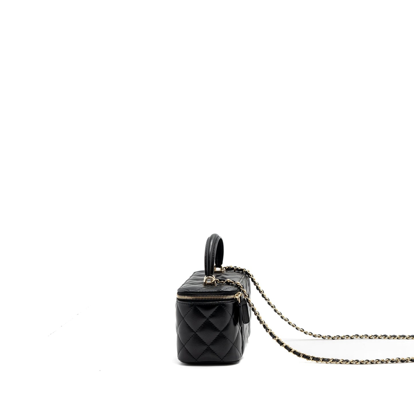 Chanel top handle long vanity with chain lambskin black L (microchip)