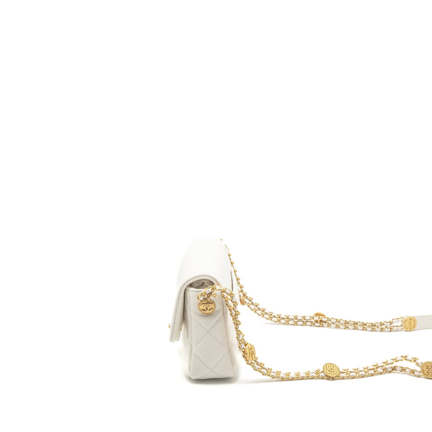 Chanel 22A Small Flap Bag Button on Chain Caviar White Brushed  (Microchip)