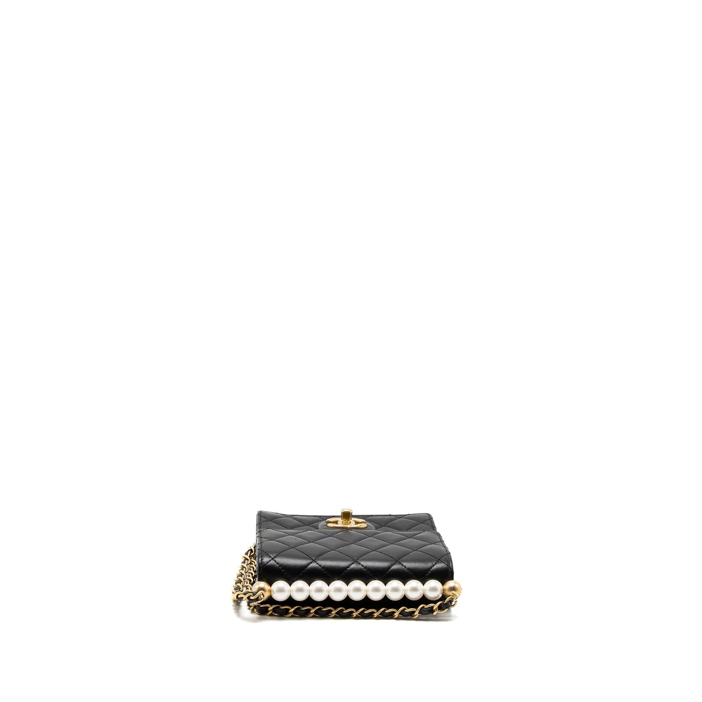 Chanel Square Pearl Flap Bag Lambskin Black Brushed