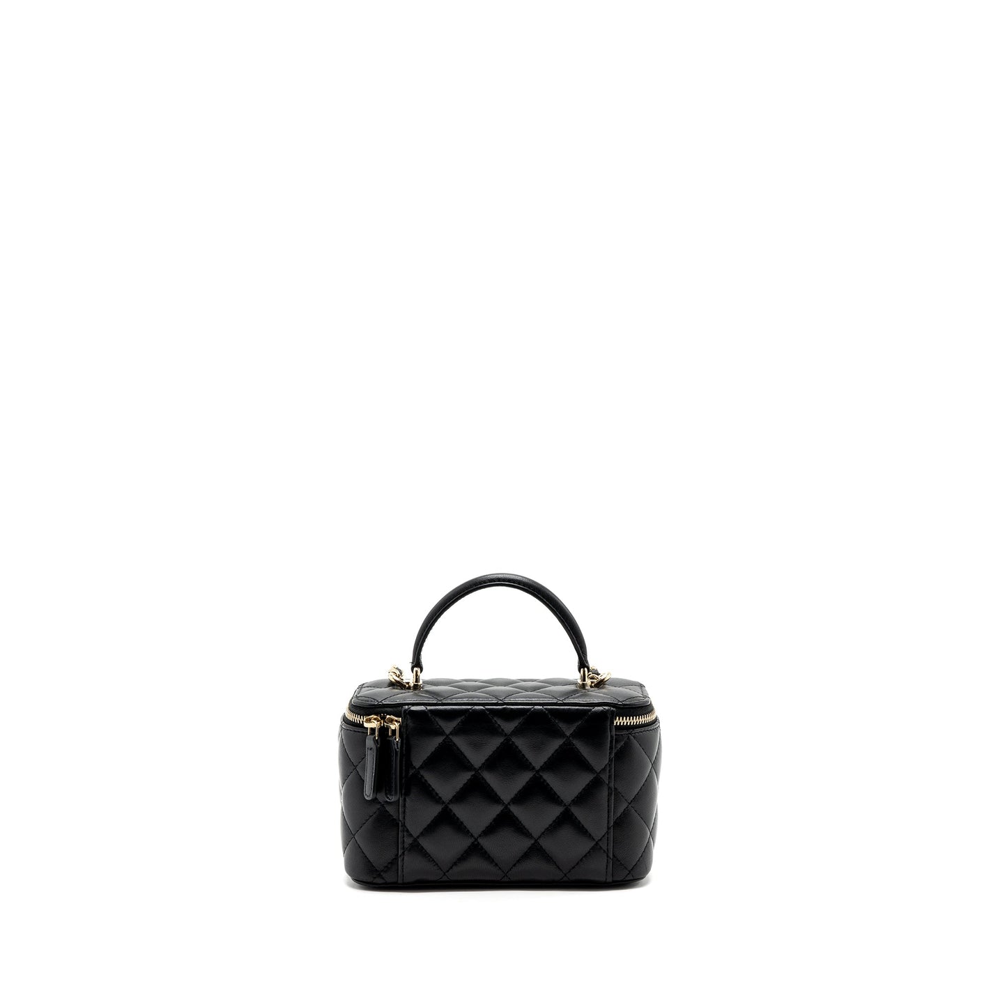Chanel top handle long vanity with chain lambskin black L (microchip)