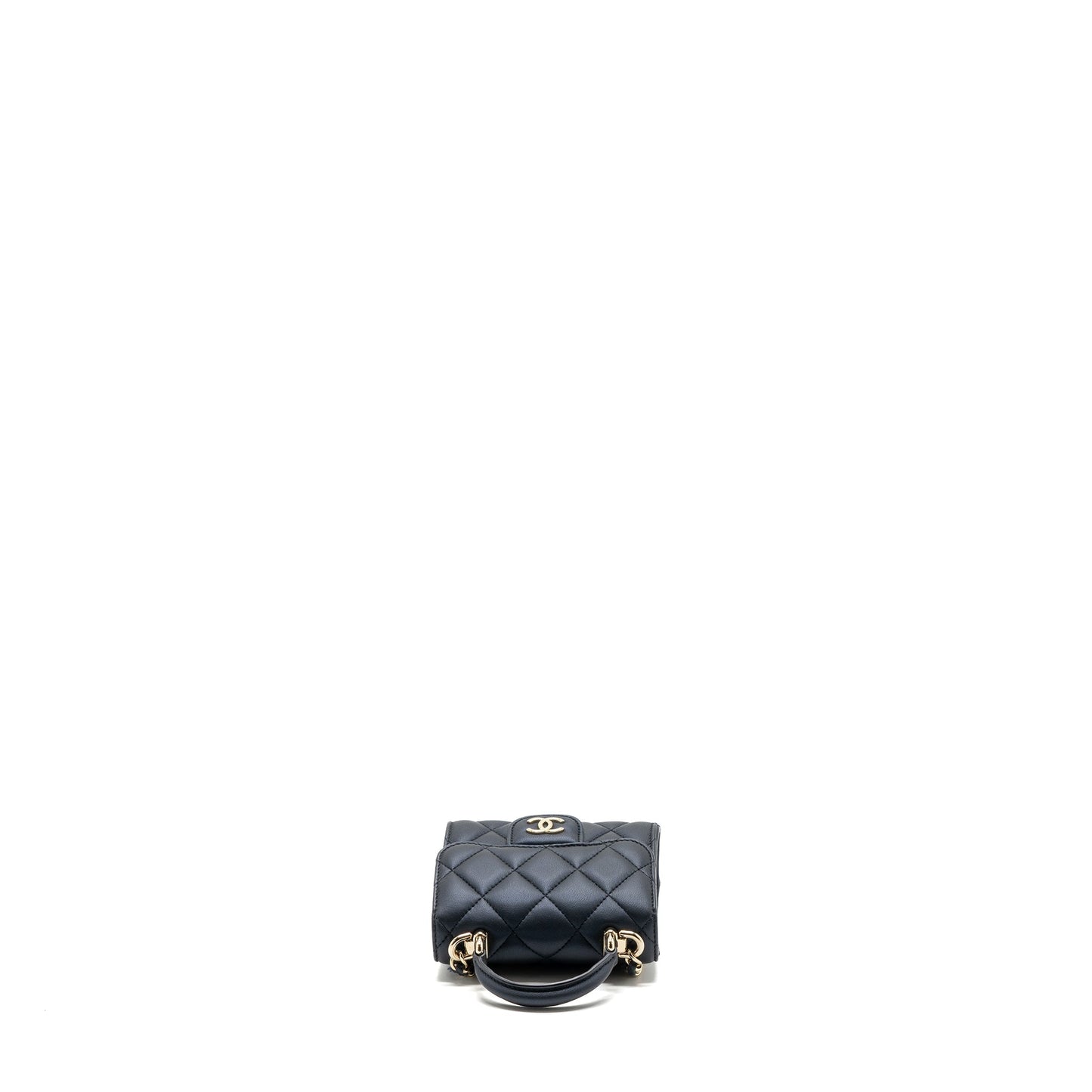 Chanel Top Handle Mini Flap Bag Pearly Lambskin Dark Blue L(microchip)