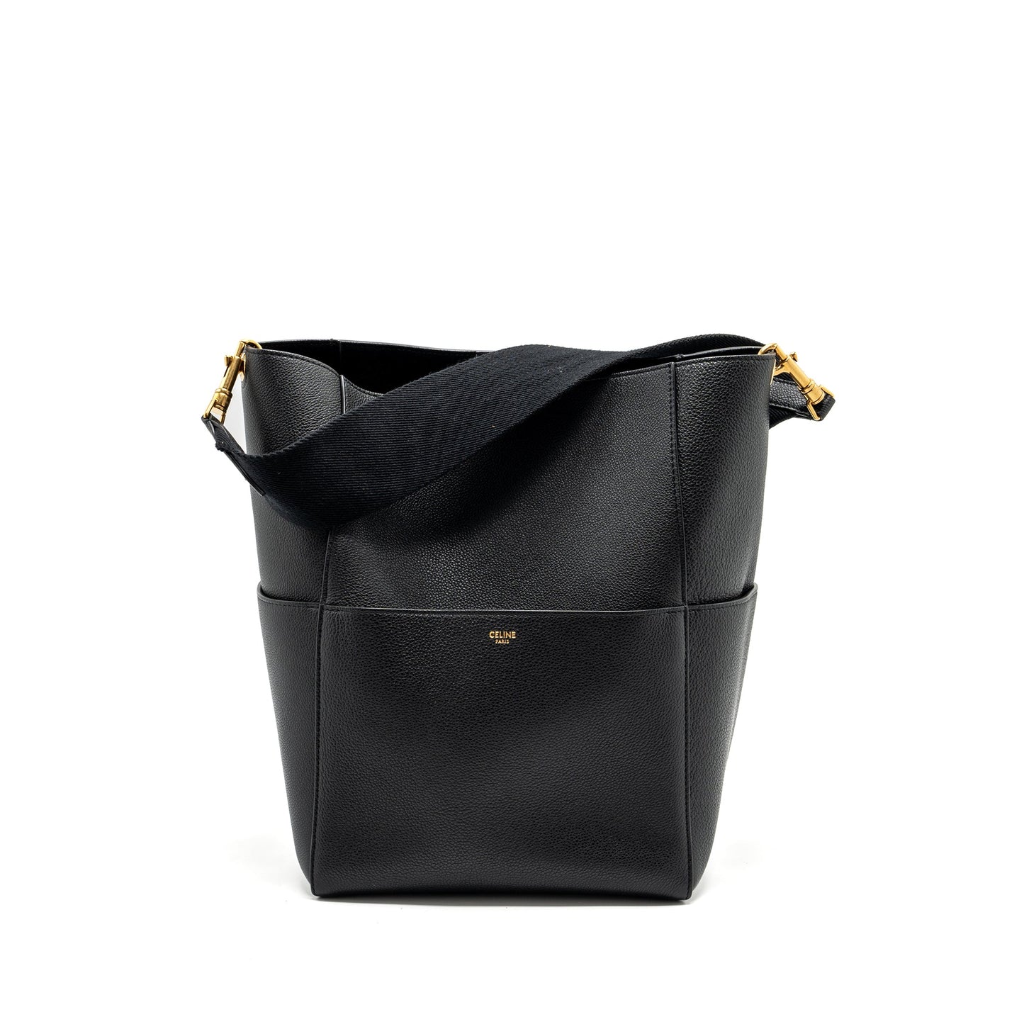 Celine Sangle Bucket Purse Grained Calfskin Black