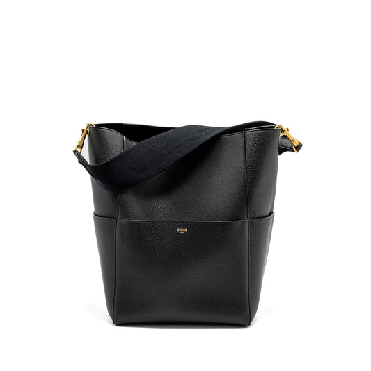 Celine Sangle Bucket Purse Grained Calfskin Black