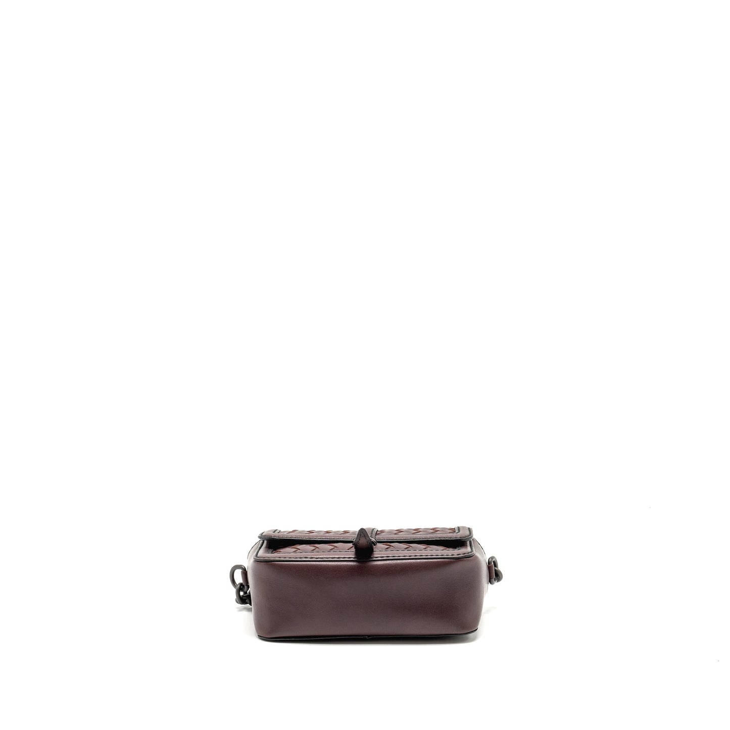 Bottega Veneta Mini Intrecciato Flap Purse Leather Dark Brown with Black Hardware