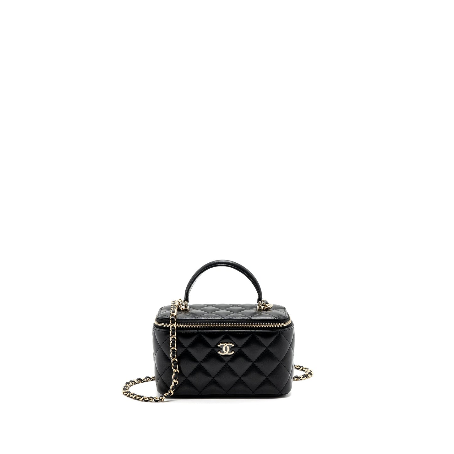 Chanel top handle long vanity with chain lambskin black L (microchip)
