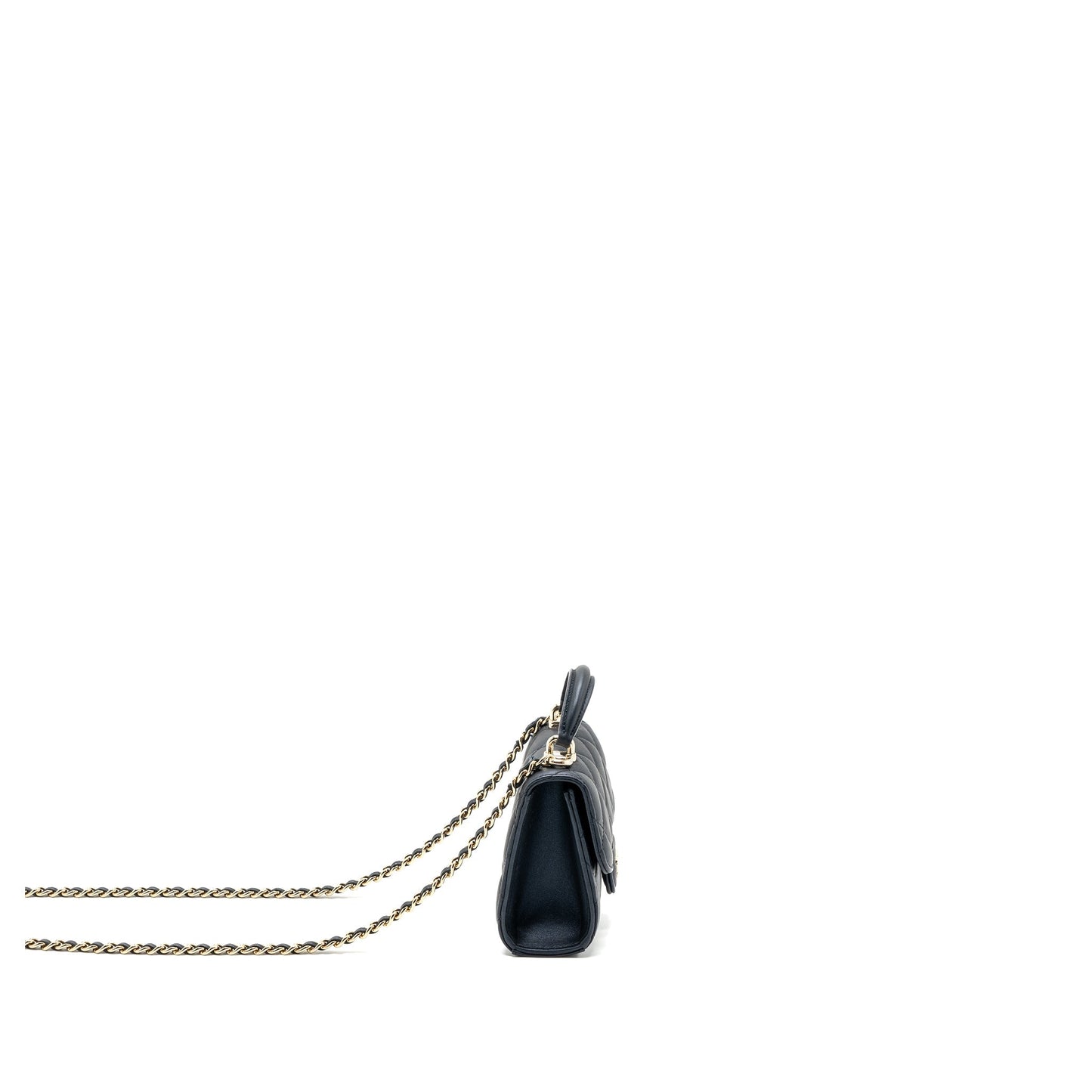 Chanel Top Handle Mini Flap Bag Pearly Lambskin Dark Blue L(microchip)