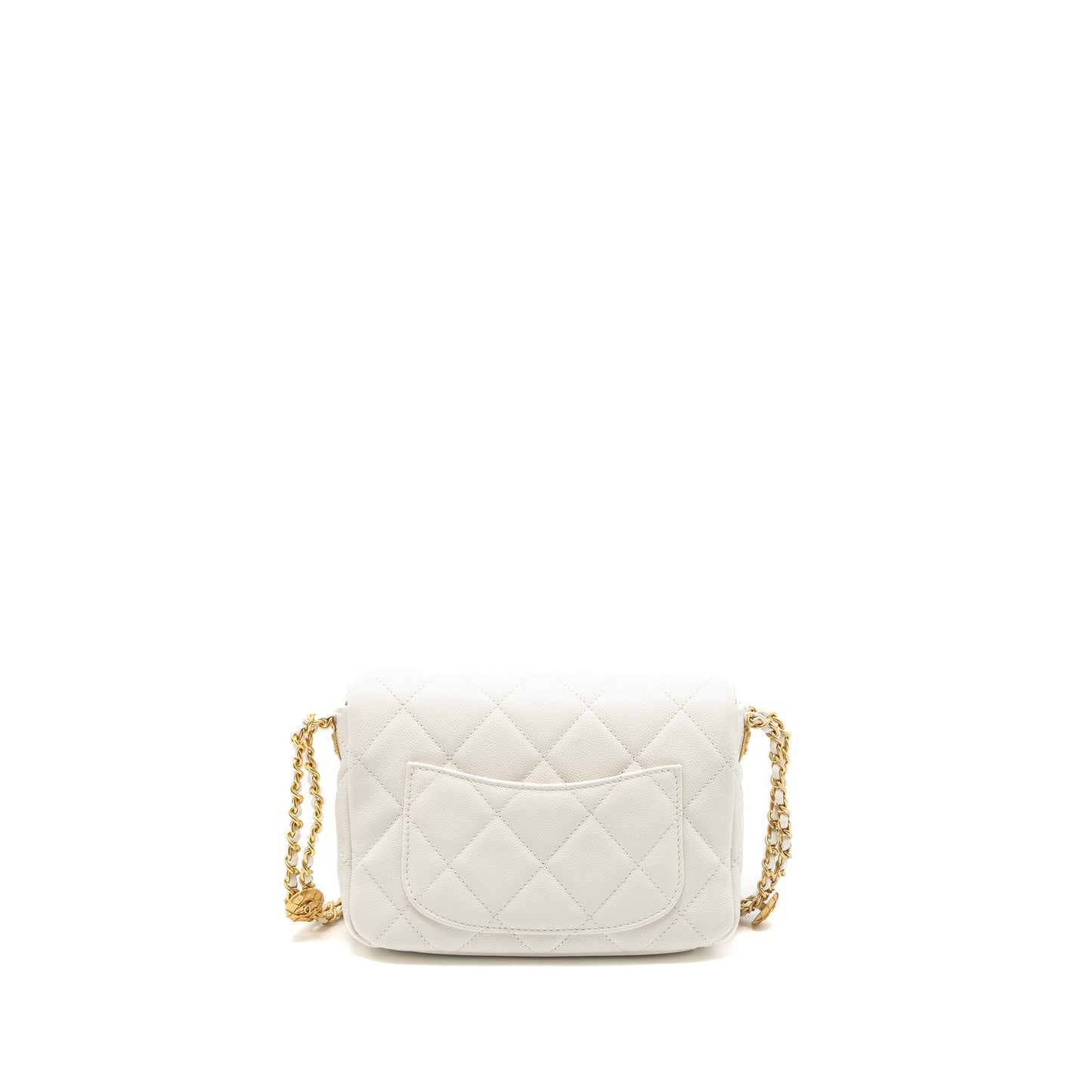 Chanel 22A Small Flap Bag Button on Chain Caviar White Brushed  (Microchip)