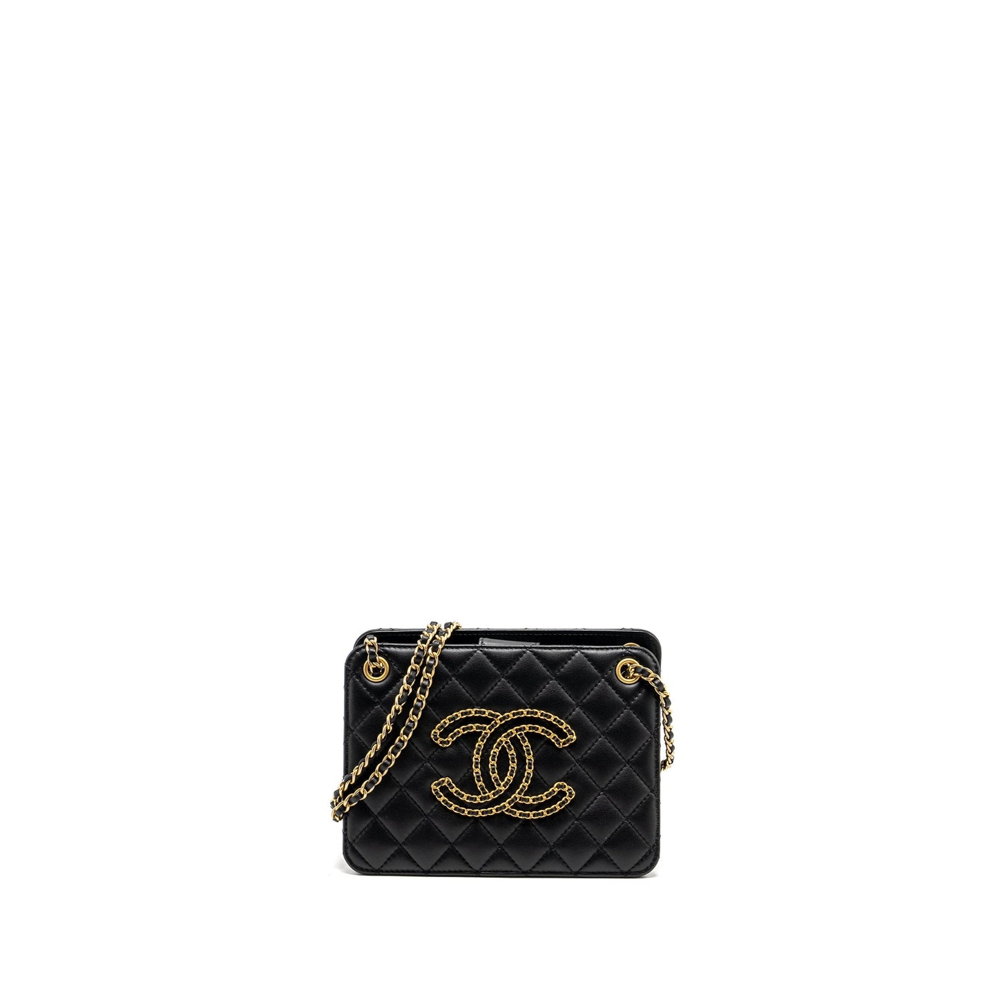 CHANEL Giant CC Logo Mini Tote Bag Lambskin Black